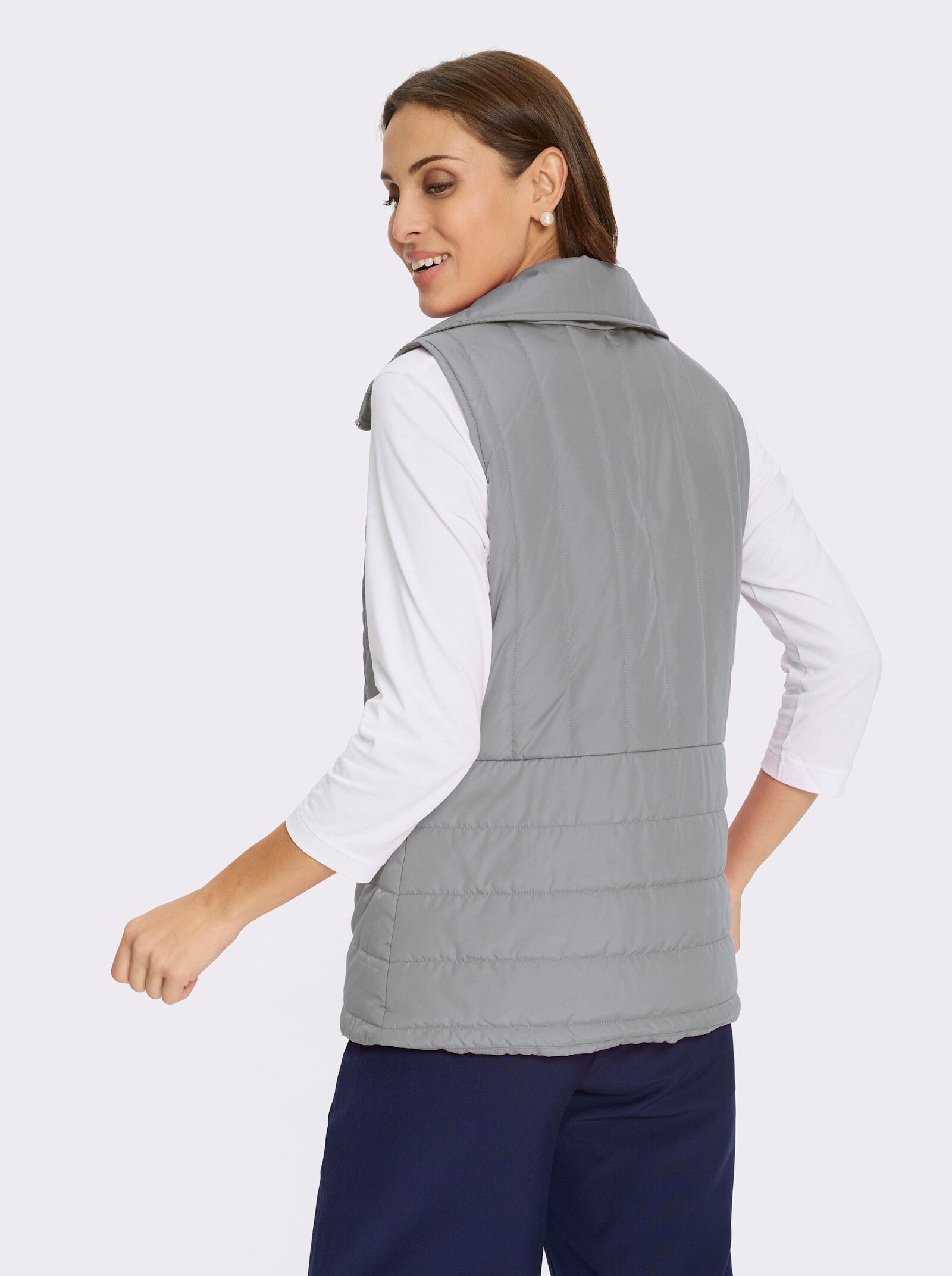 Steppweste mit Zierperlen am Reißverschluss - steingrau