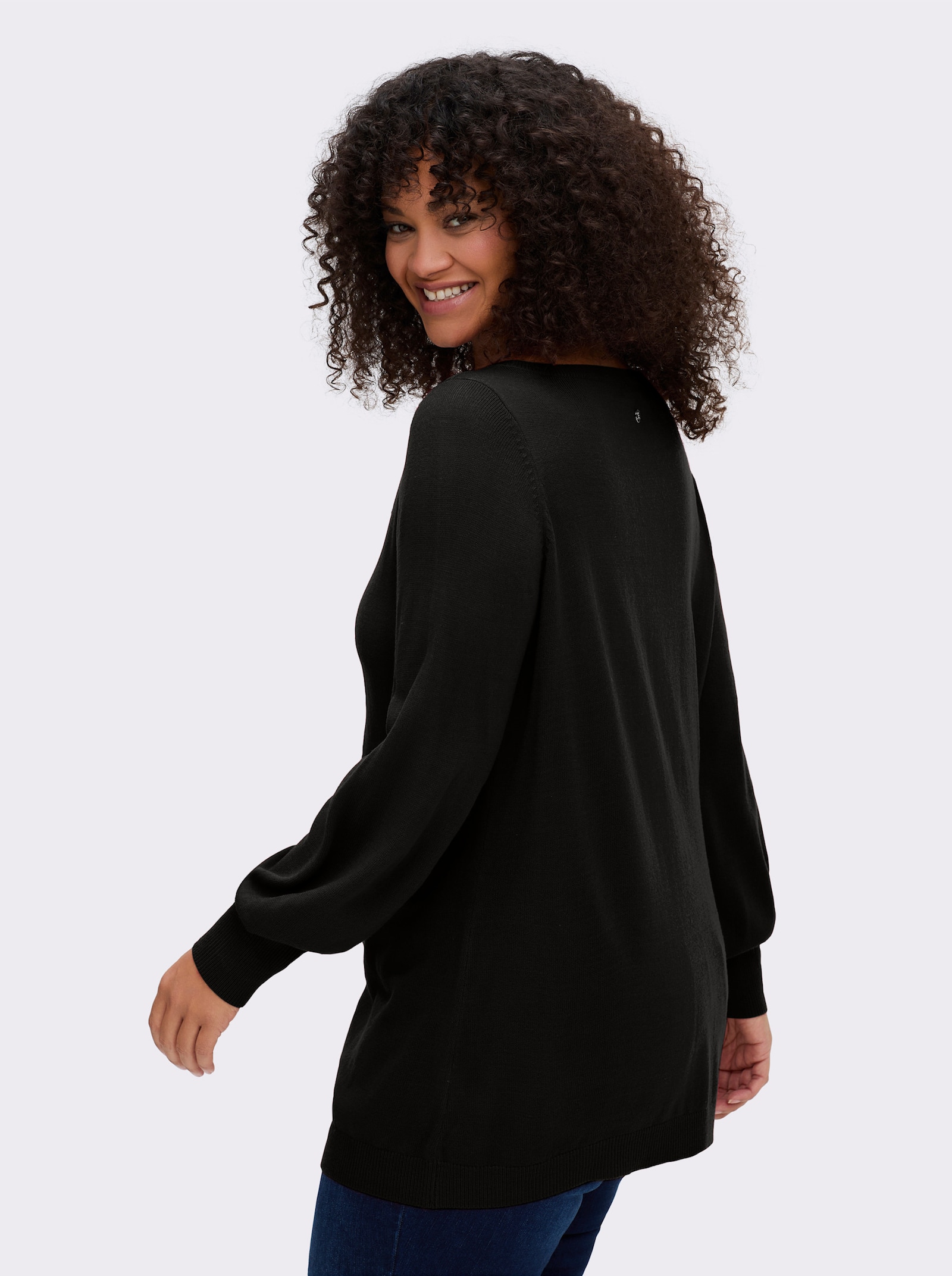 sheego Pullover mit U-Boot-Ausschnitt - schwarz