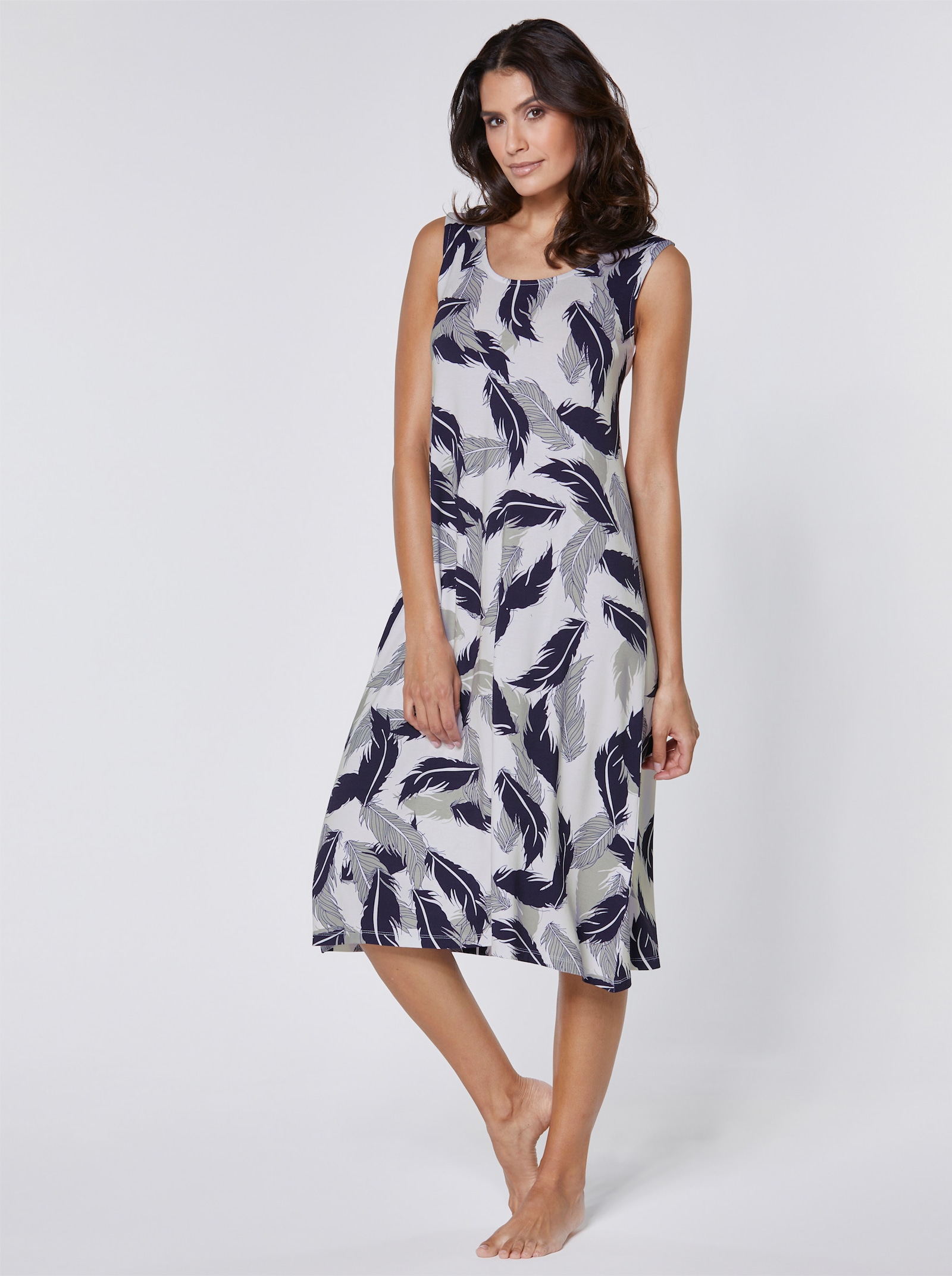 feel good Sommerkleid mit Rundhals-Ausschnitt - weiß-bedruckt