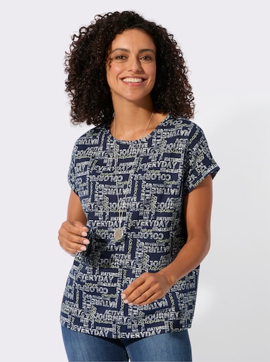 Print-Shirt mit überschnittenen Schultern - marine-ecru-bedruckt