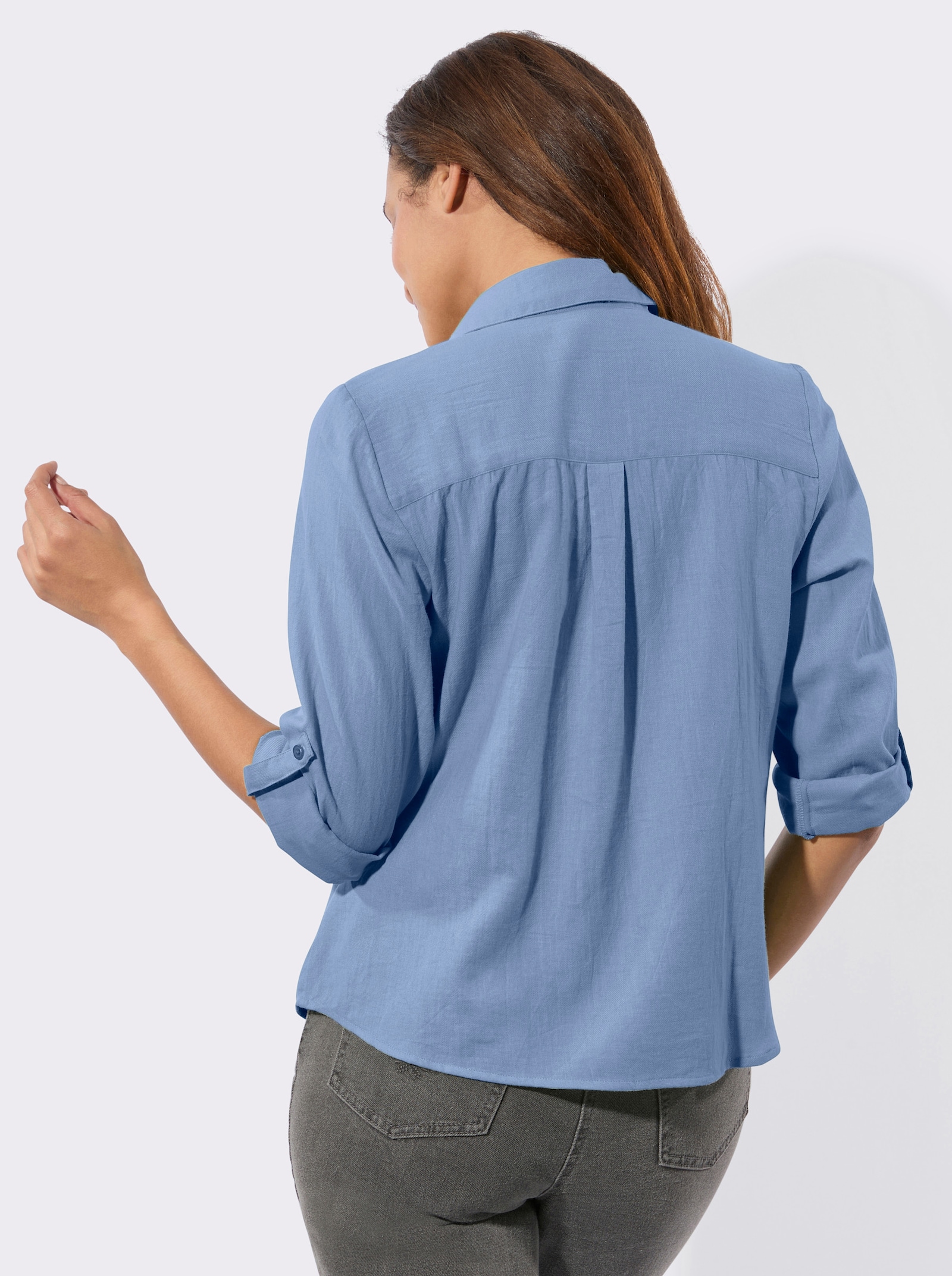 Flanellbluse mit Karomuster-Details - bleu