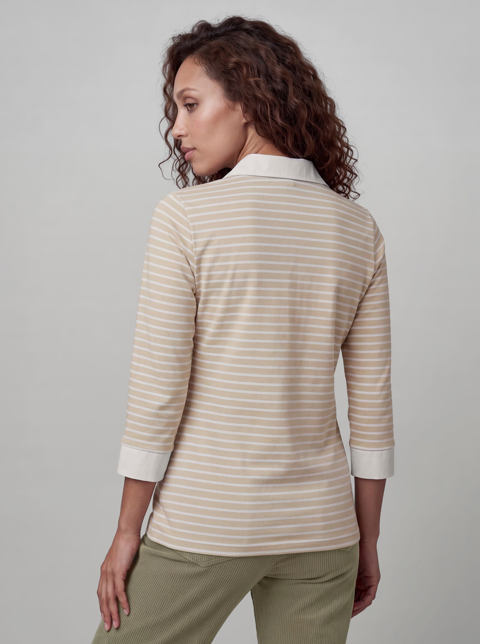 heine Poloshirt in 2-in-1-Optik - sand-weiß-geringelt