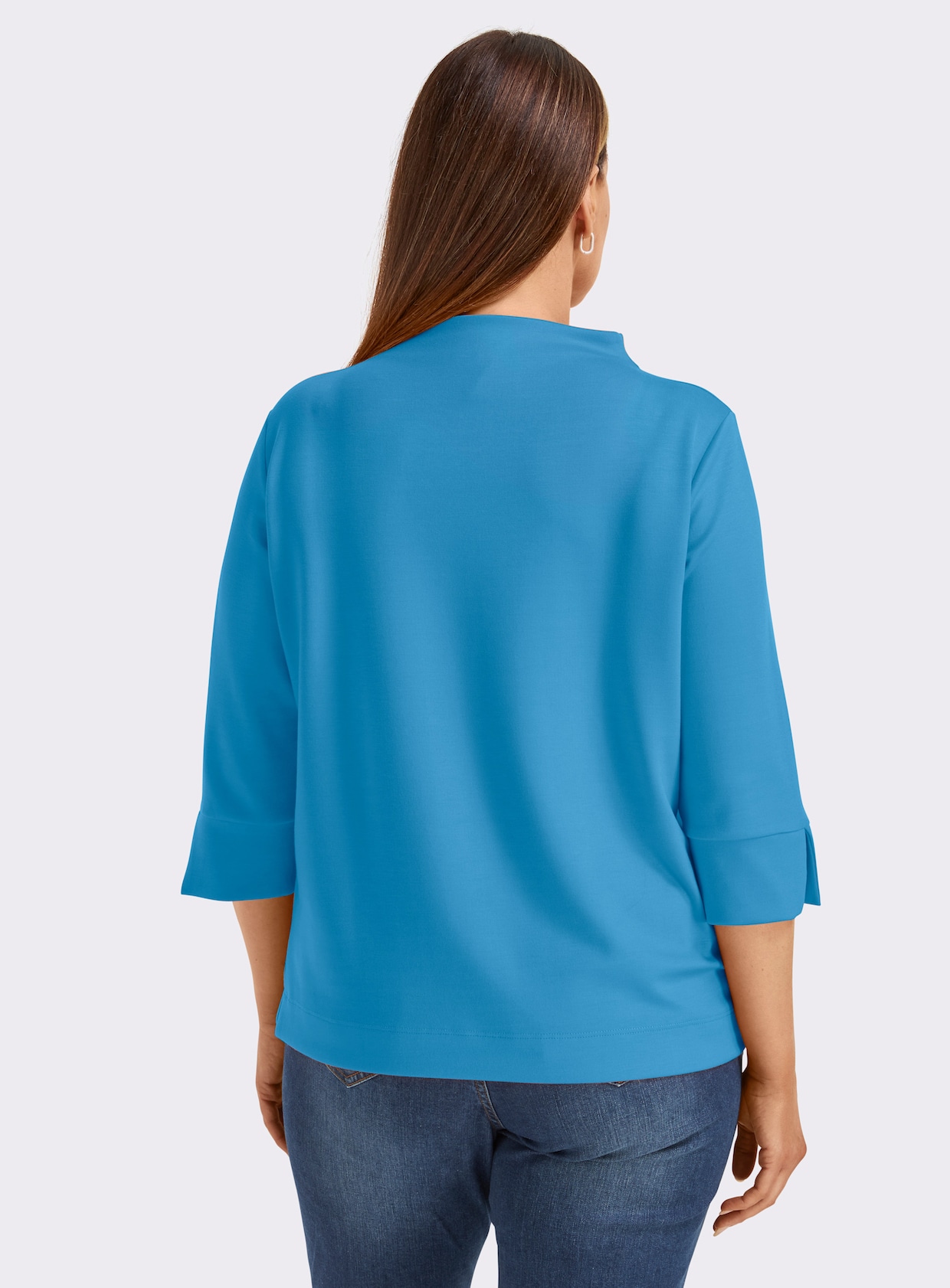 Stehkragenshirt mit 3/4-Ärmeln - himmelblau