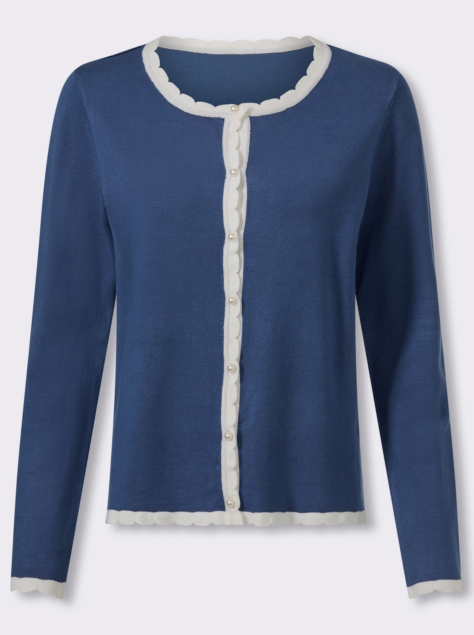 Cardigan mit Kontrast-Details - jeansblau-ecru