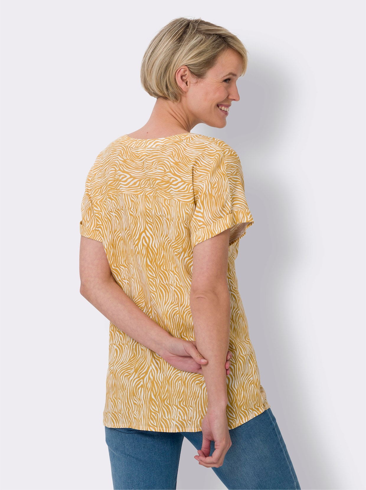 Comfortabele blouse - champagne/oker bedrukt