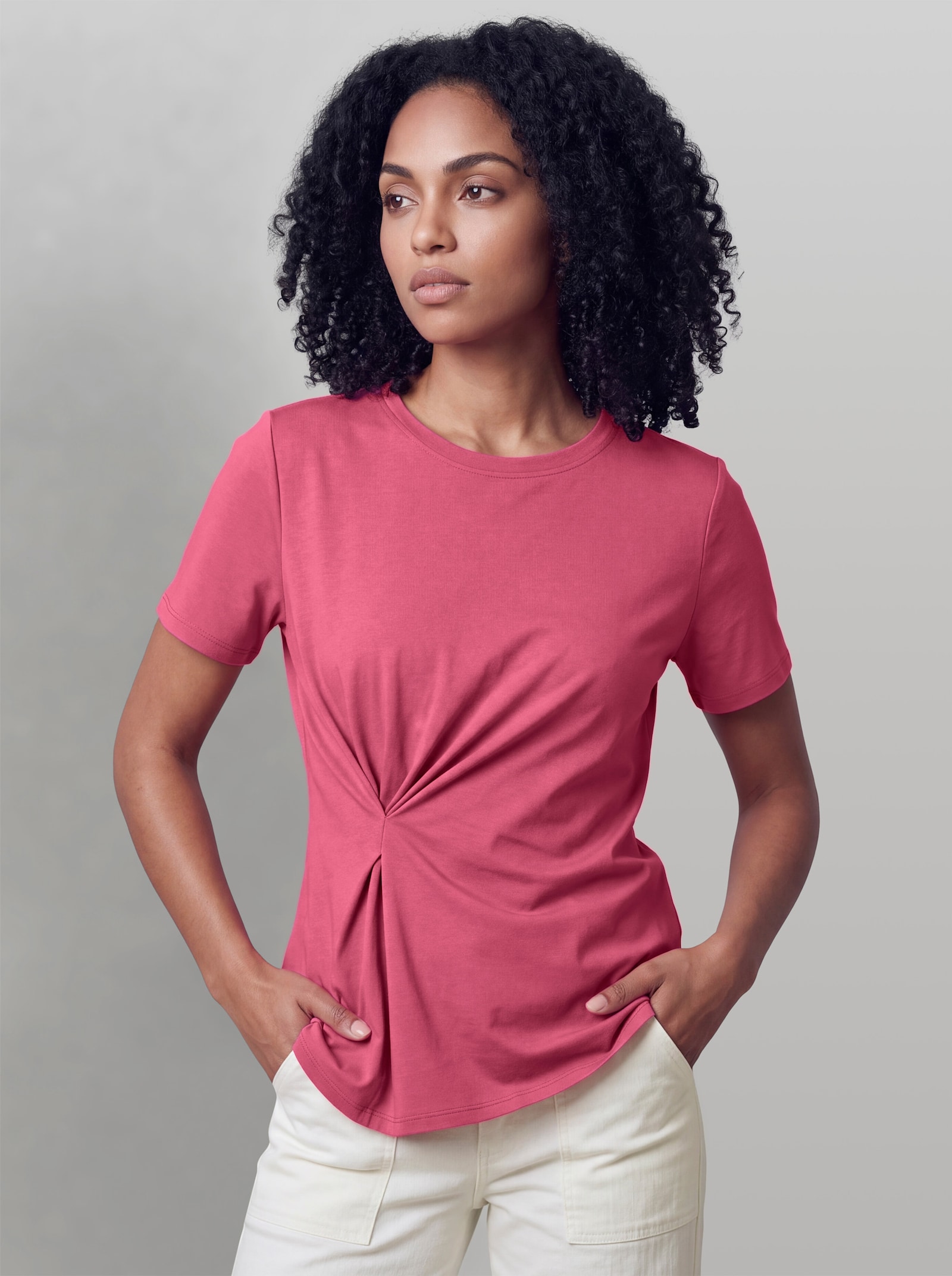 heine Kurzarmshirt mit Faltenwurf - fuchsia