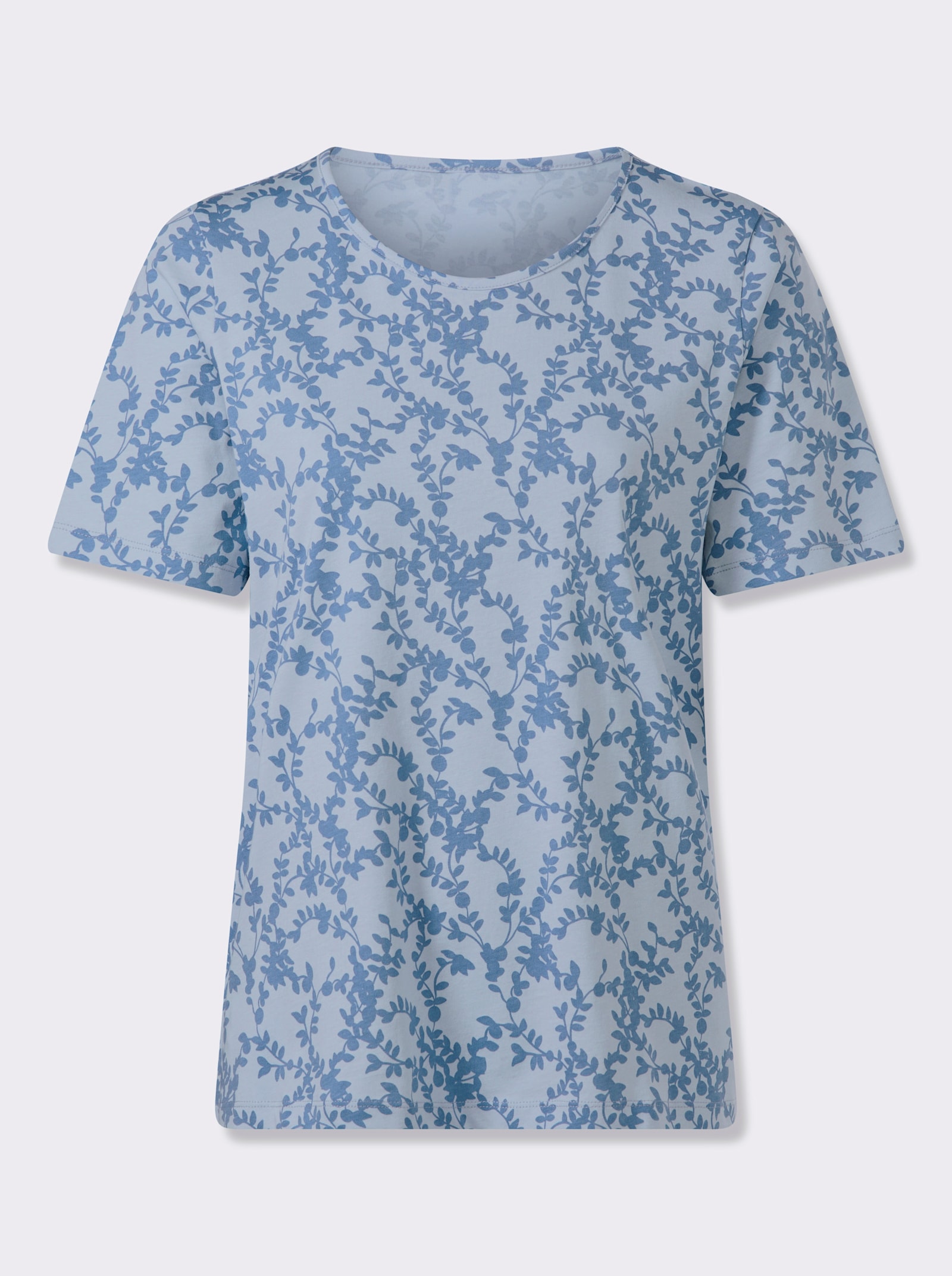 Kurzarmshirt mit floralem Muster - eisblau-himmelblau-bedruckt