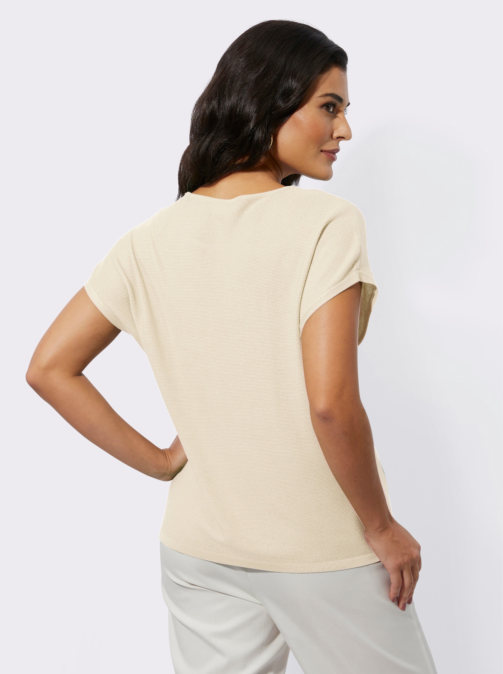 Kurzarmpullover im wertigen Material-Mix - champagner