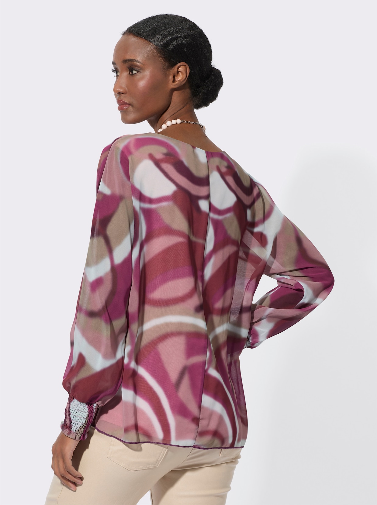 Georgettebluse - ecru-erika-bedruckt