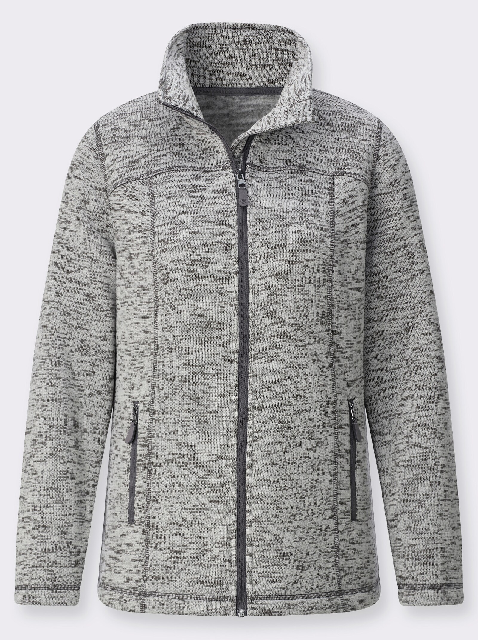 Strickfleece-Jacke mit Teilungsnähten - hellgrau-meliert