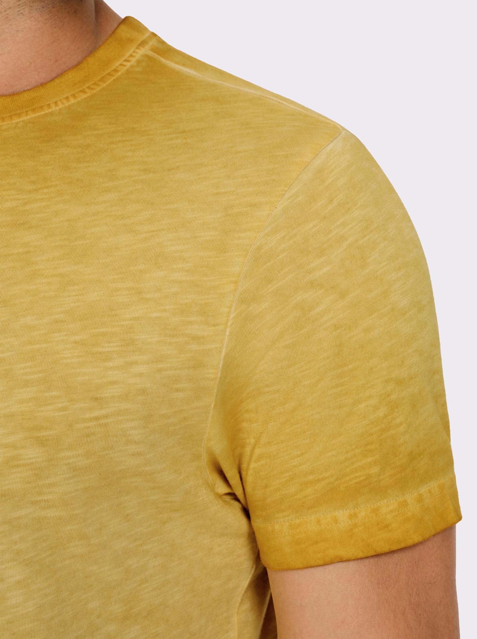 Kurzarmshirt mit Rundhals-Ausschnitt, Baumwolle - ocker