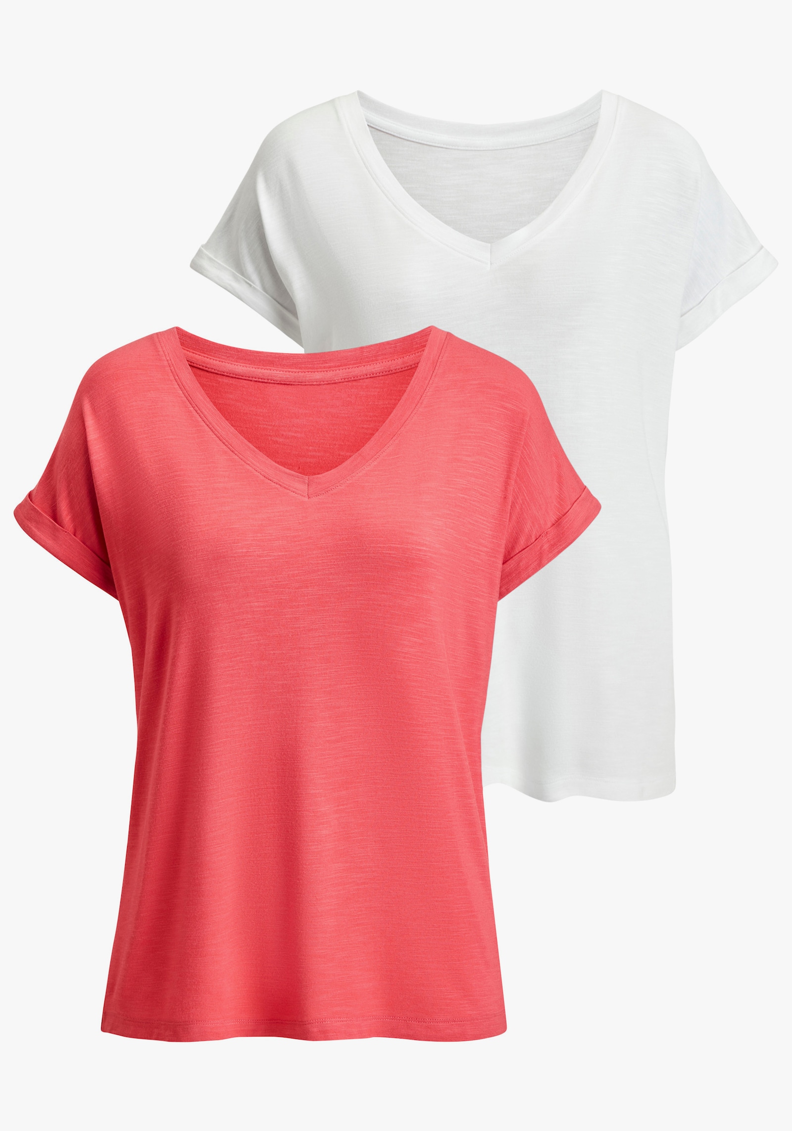 Beachtime V-Shirt - koralle + weiß