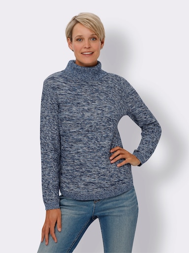 Rollkragenpullover - marine-ecru-meliert