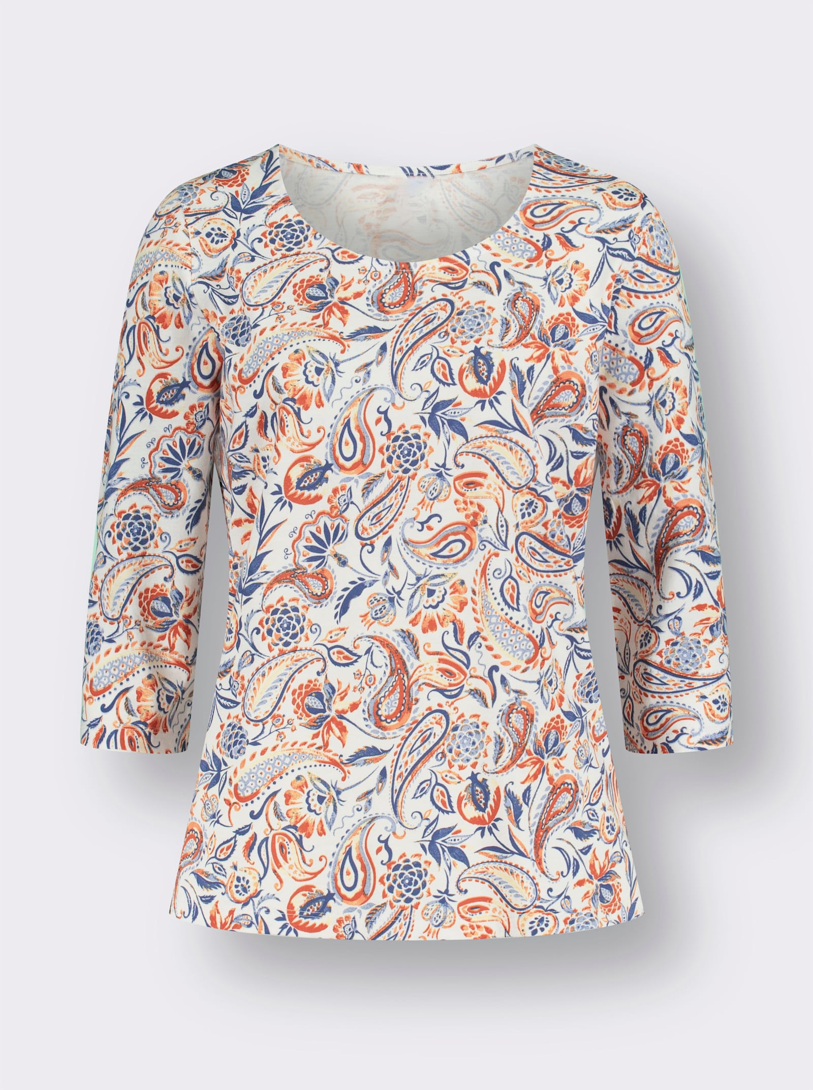 3/4-Arm-Shirt mit Paisley-Motiven - weiß-jeansblau-bedruckt