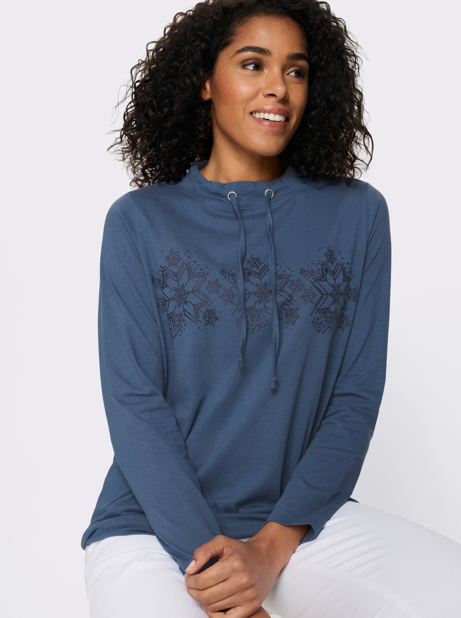 Longshirt mit Schneeflocken-Print - jeansblau-marine