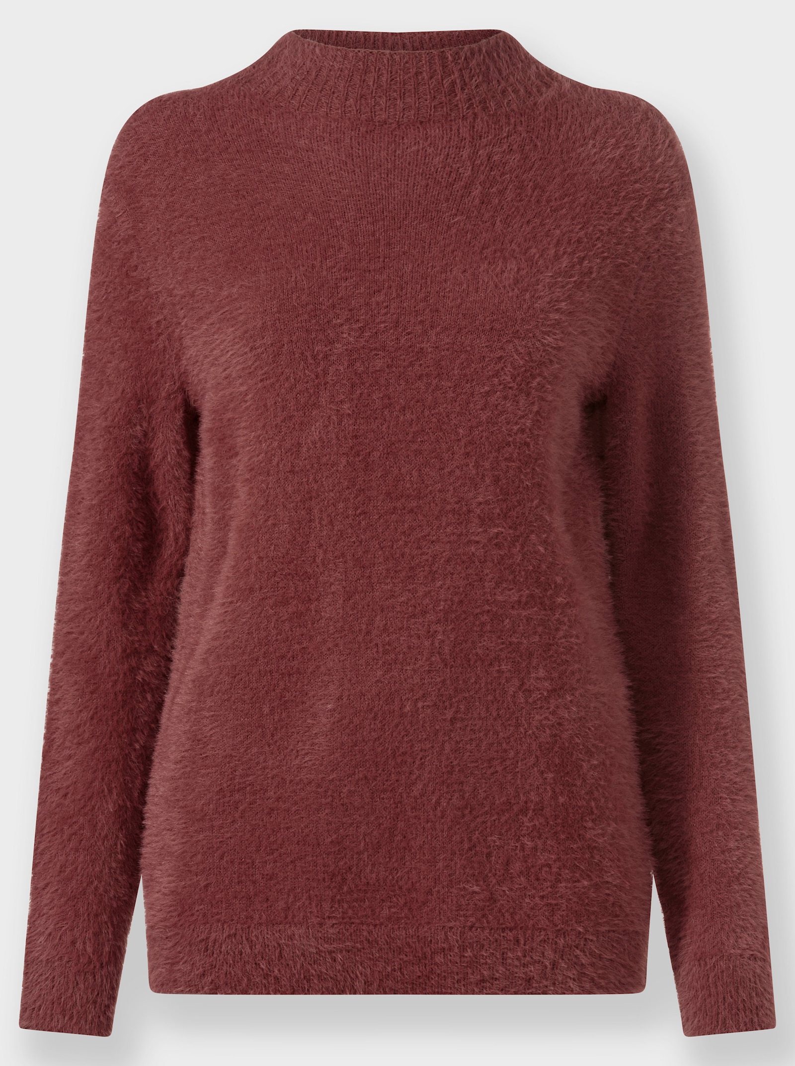 Stehkragenpullover aus Flauschgarn - rotbraun