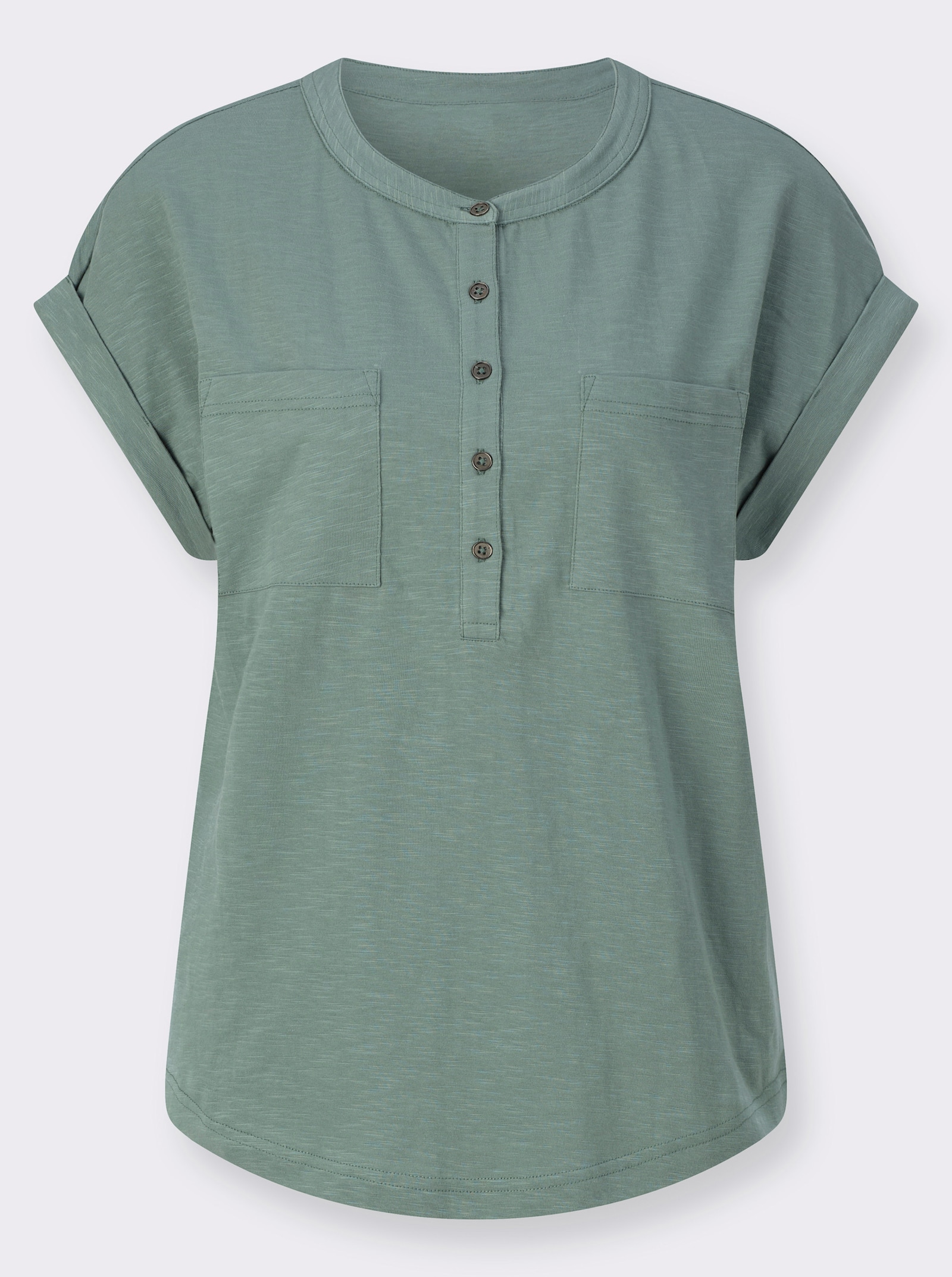 Kurzarmshirt mit Ärmelaufschlägen - jade