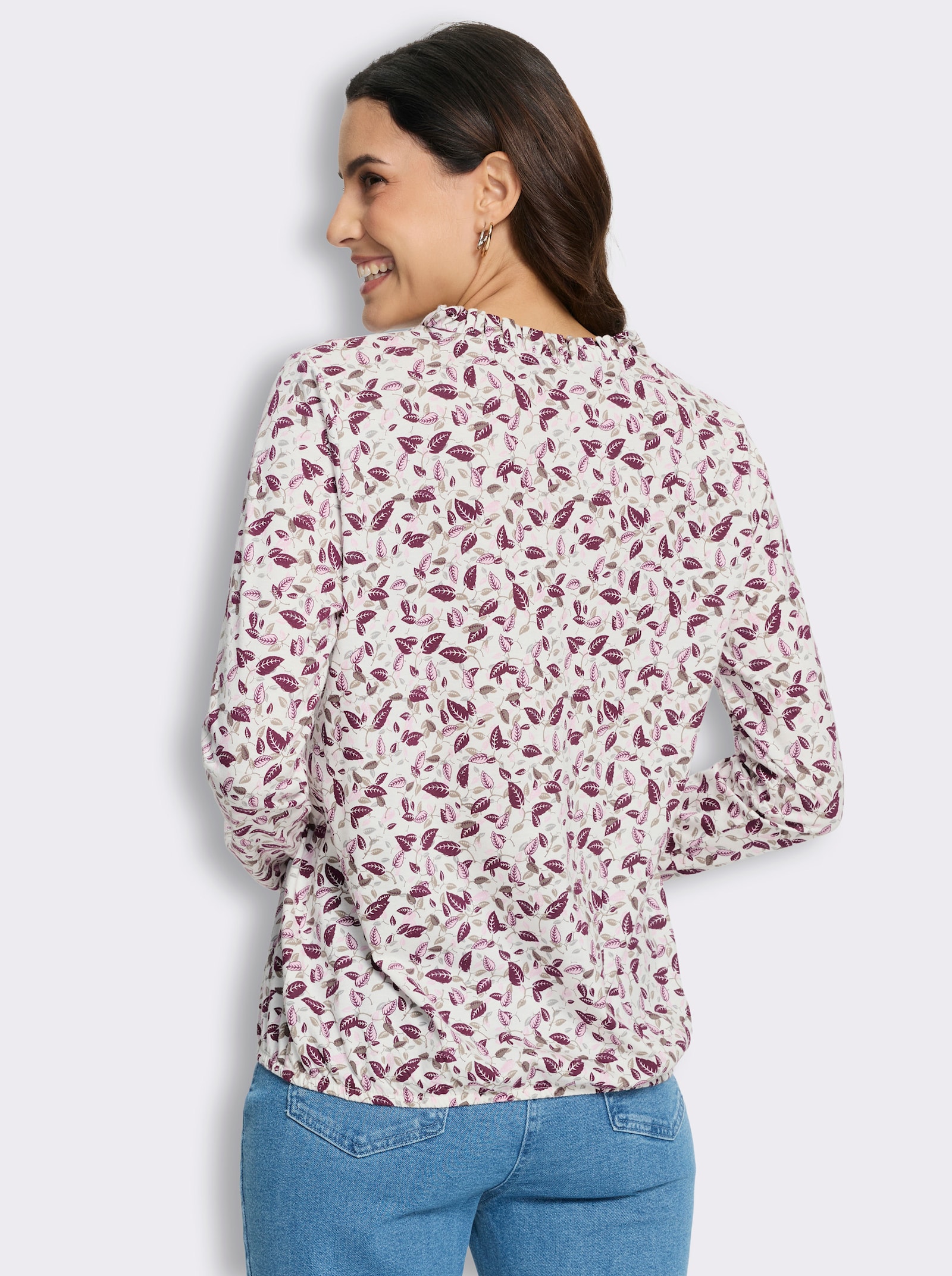 Print-Shirt im Blätter-Dessin - ecru-burgund