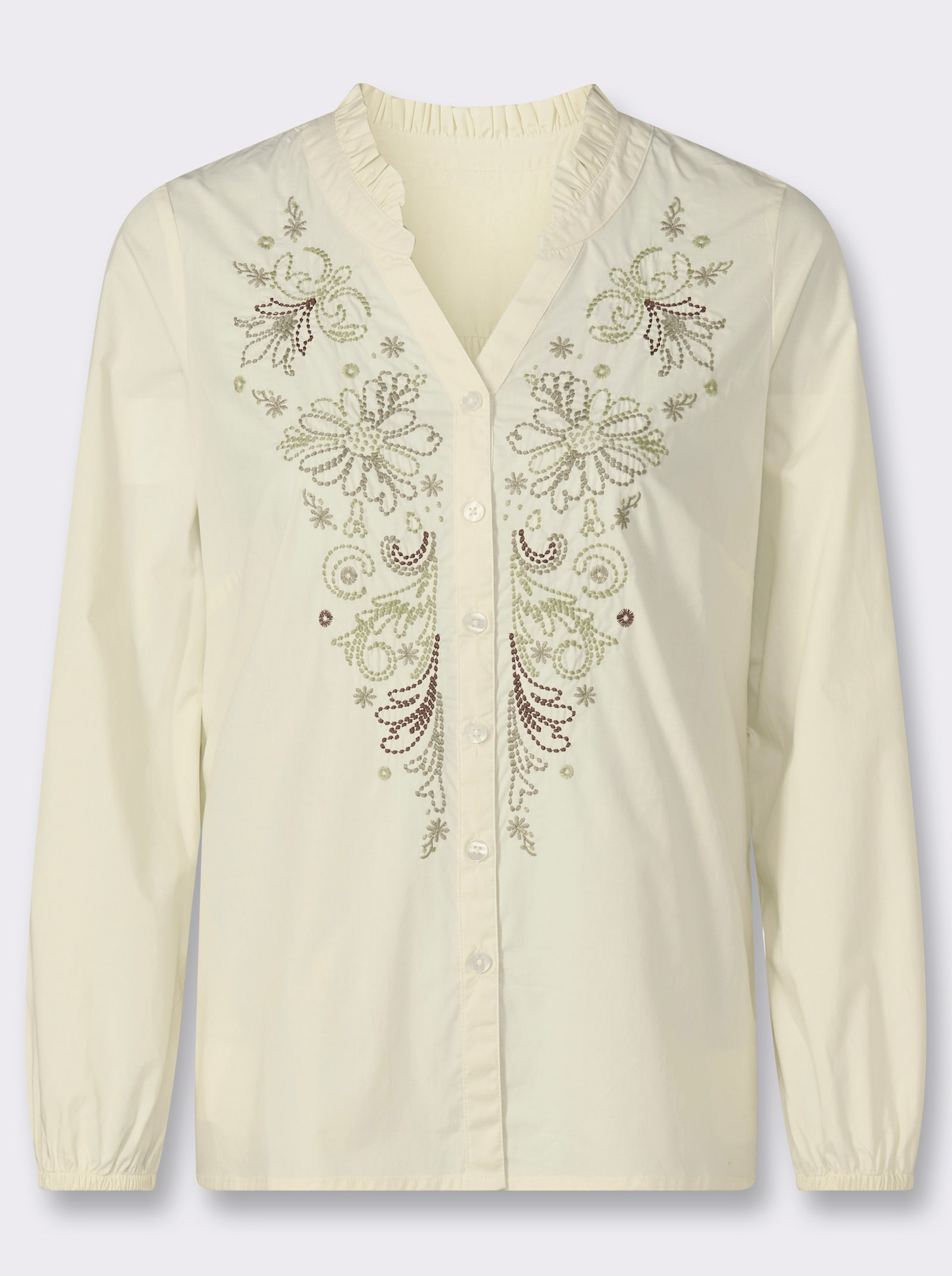 Baumwollbluse mit aufwendigen Blumenstickereien - champagner