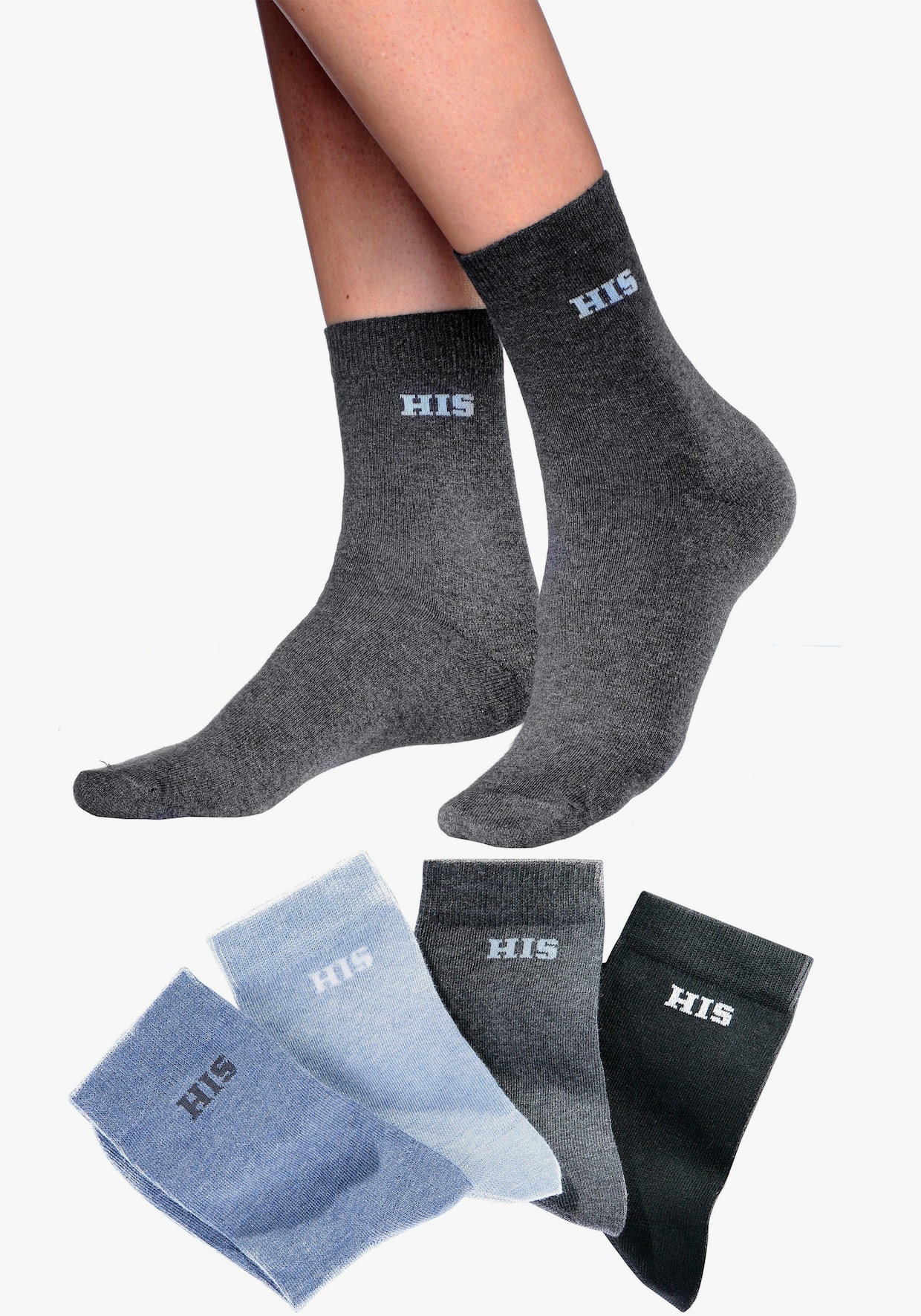 H.I.S chaussettes basiques - bleu clair, bleu, gris, noir