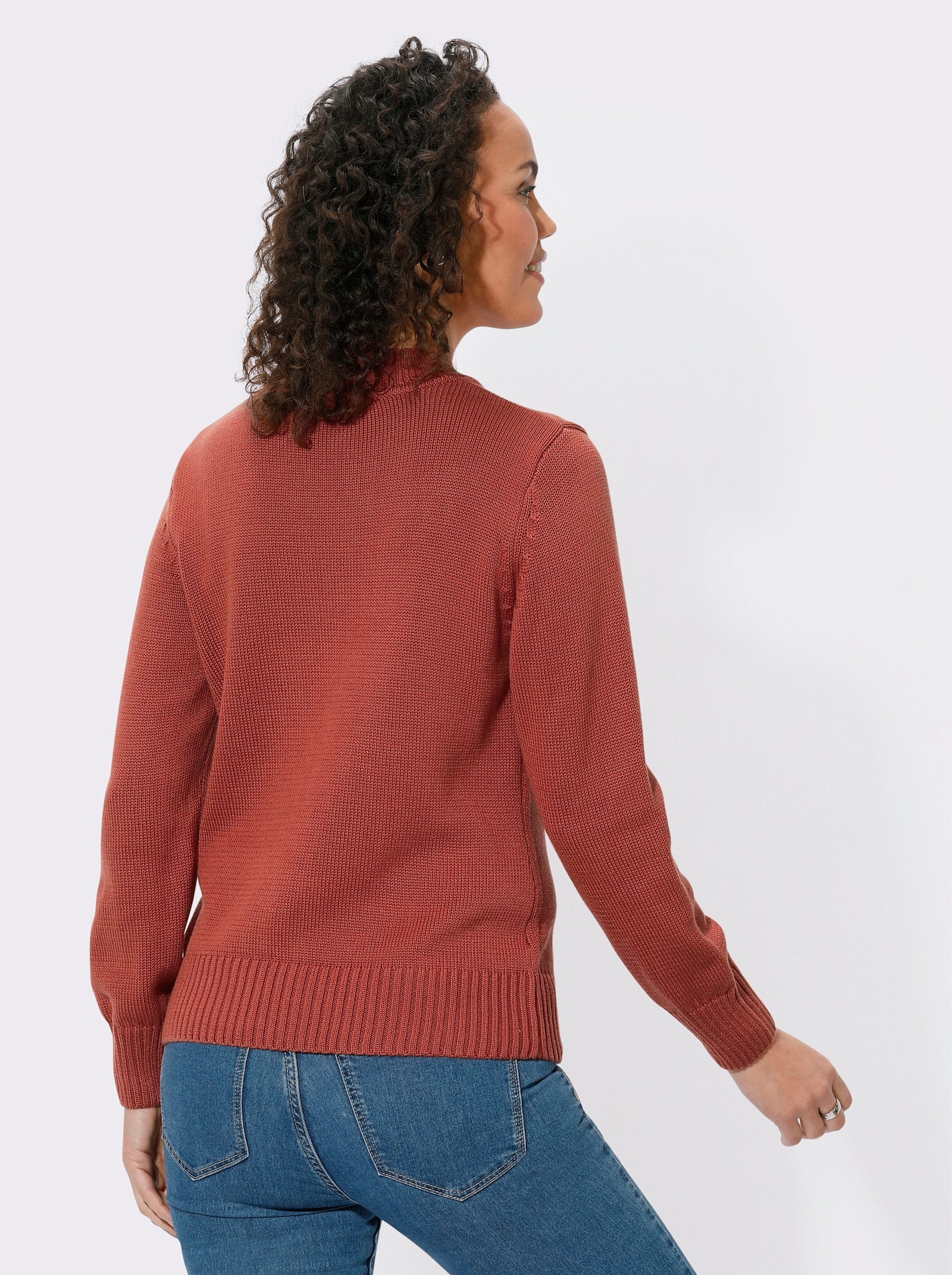 Stehkragenpullover mit Baumwolle - rostrot