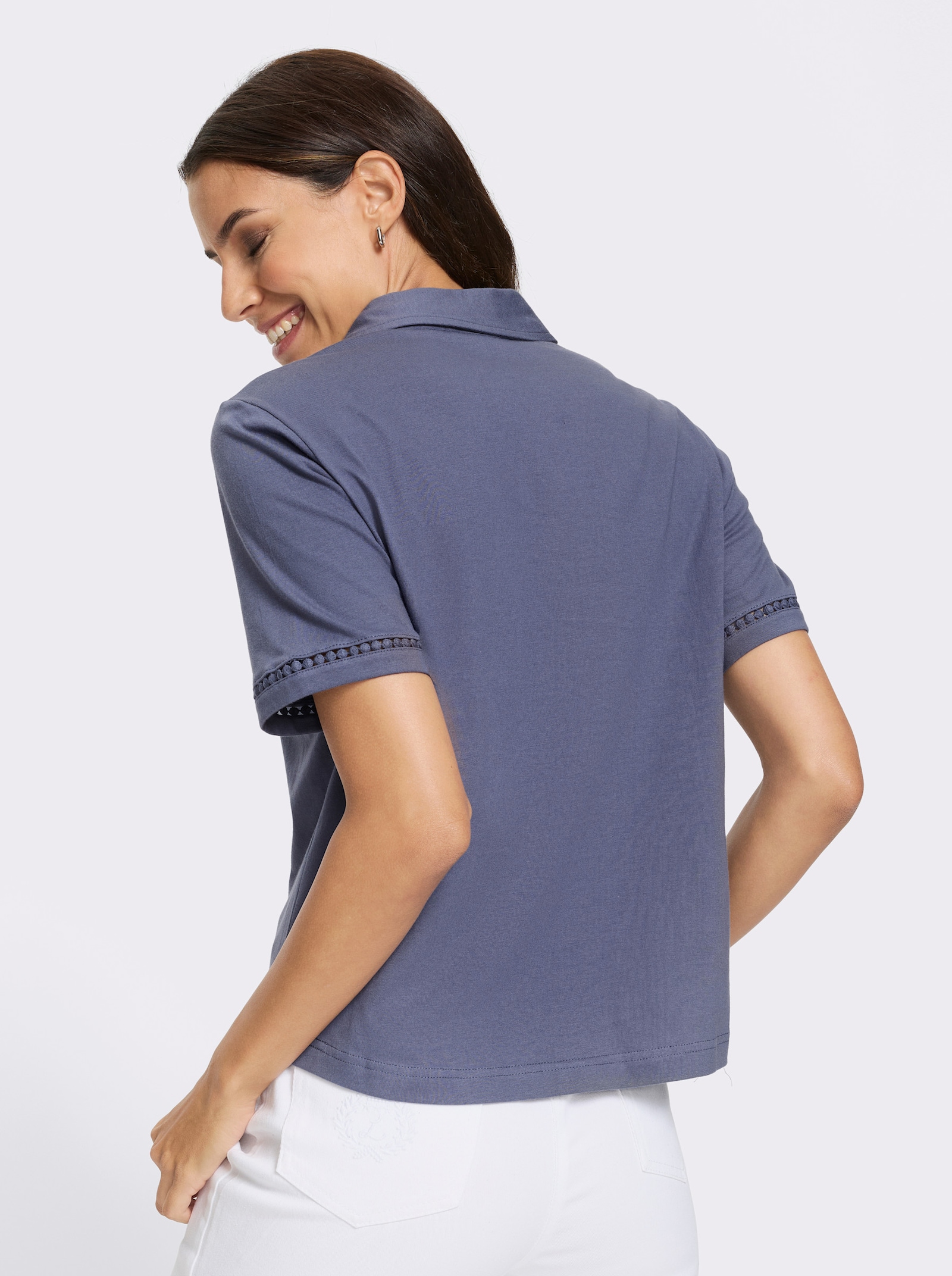 Poloshirt mit Knöpfen in Horn-Optik - rauchblau