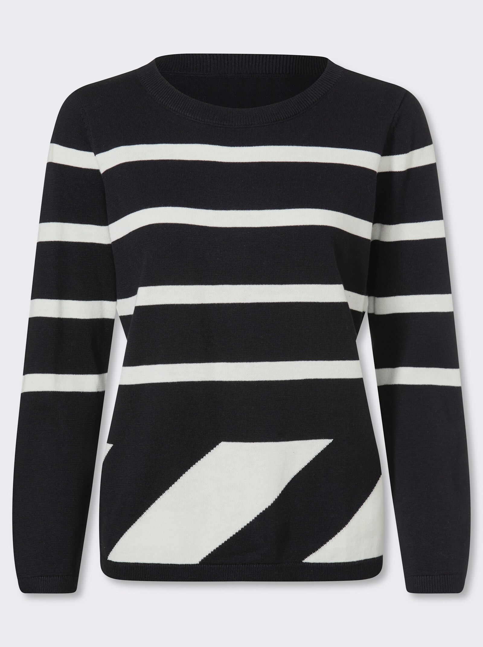 heine Pullover mit Rippenbündchen - schwarz-ecru-gemustert