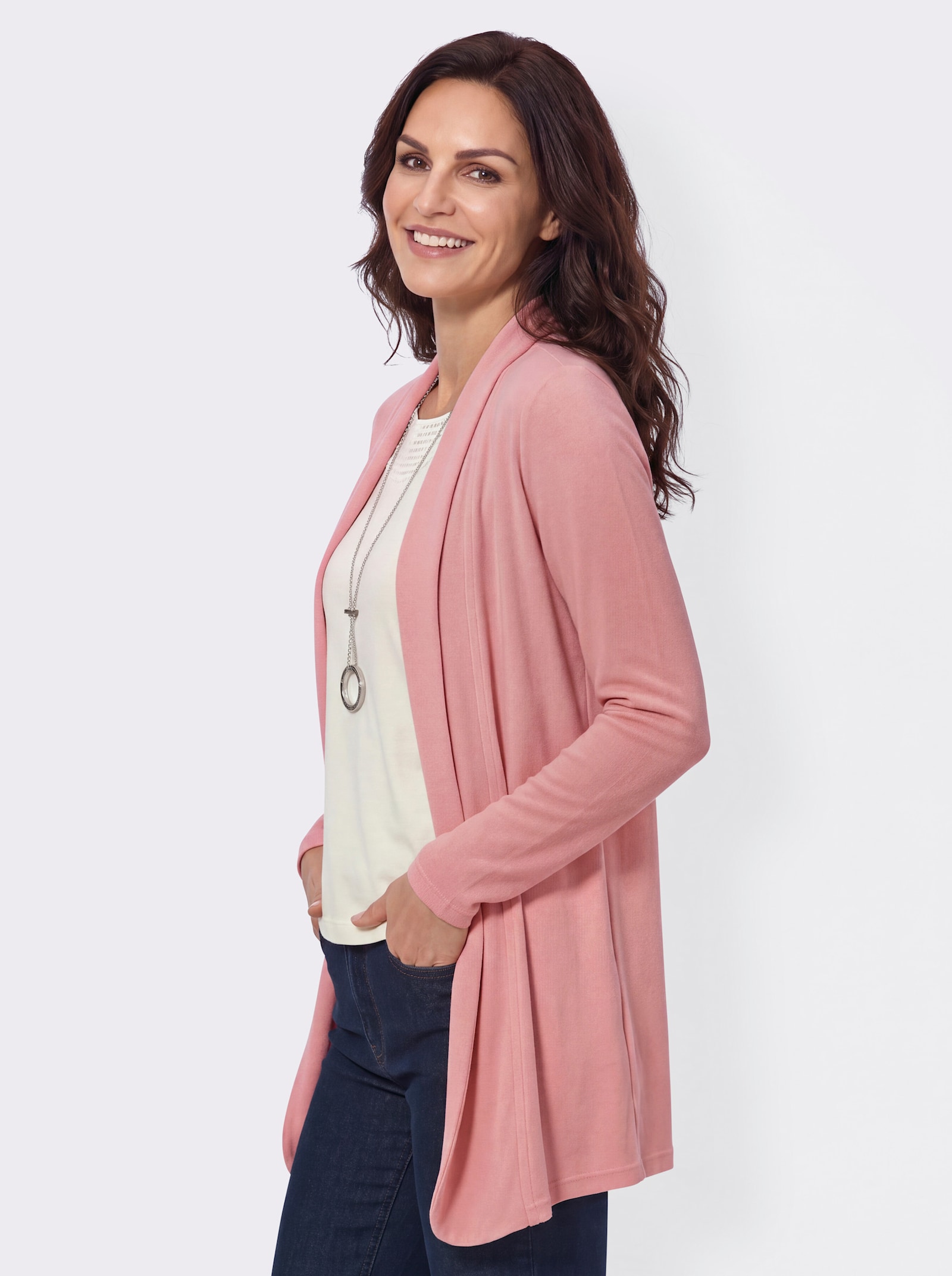 Shirtjacke in Feinstrick-Optik - rosenquarz