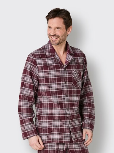 wäschepur men Schlafanzug-Shirt - burgund-steingrau-kariert