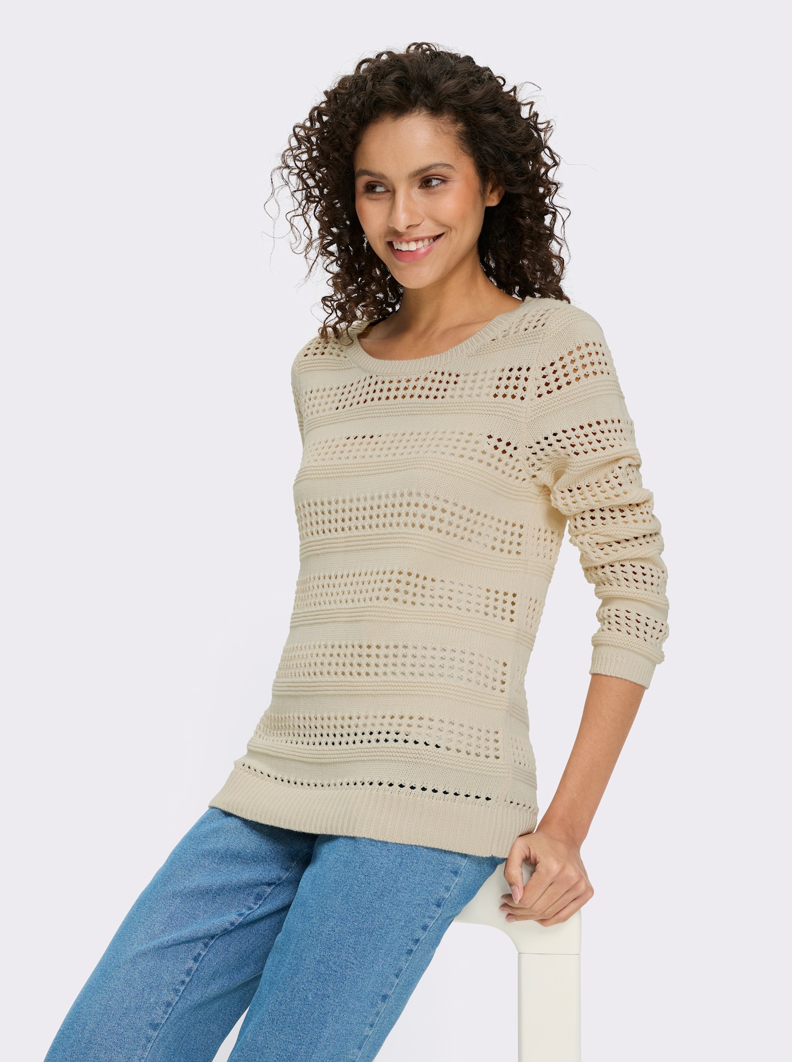 heine Pull ajouré avec bords-côtes - couleur ivoire