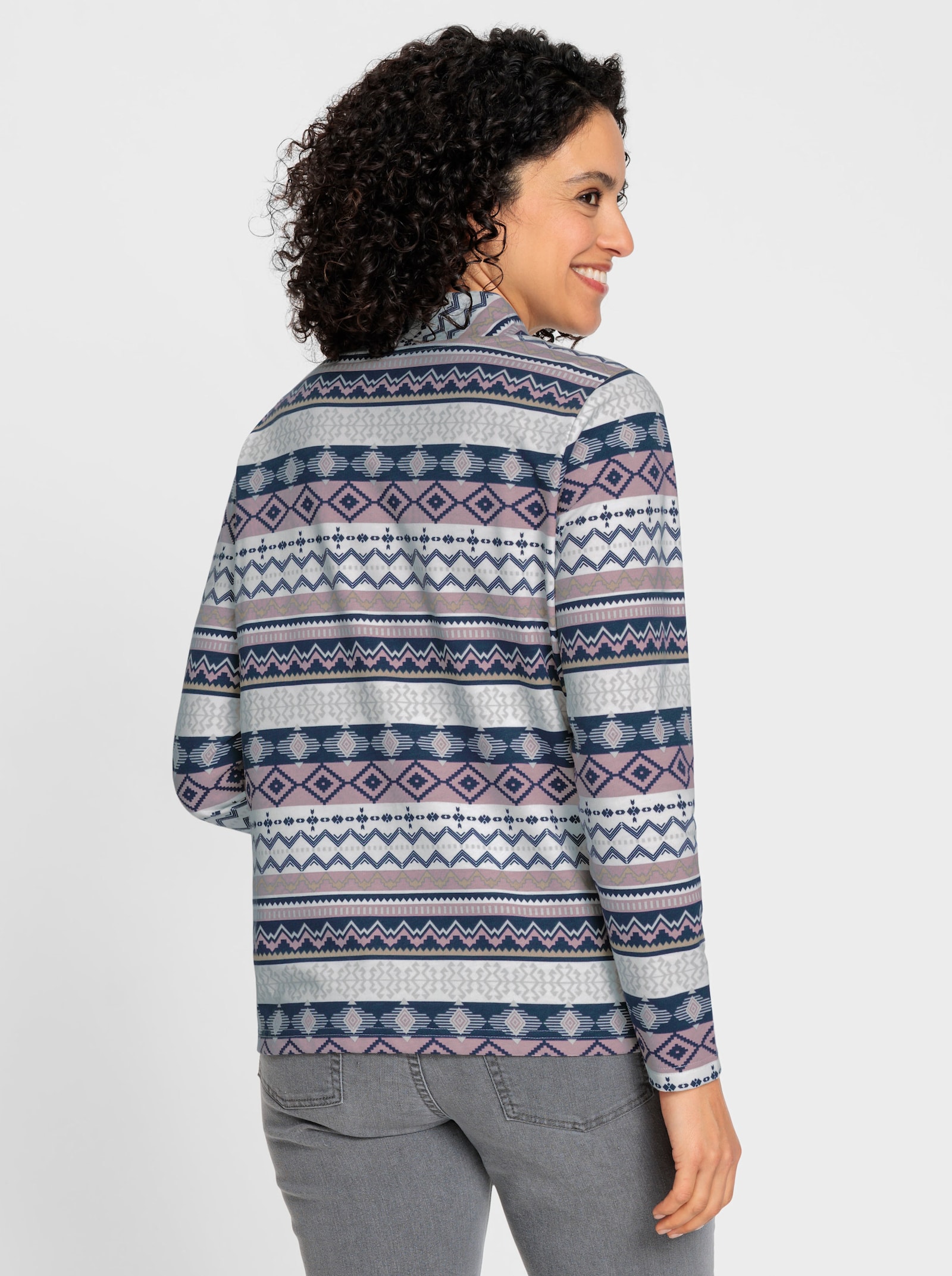 Sweatshirt mit halsfernem Stehkragen - ecru-mauve-bedruckt