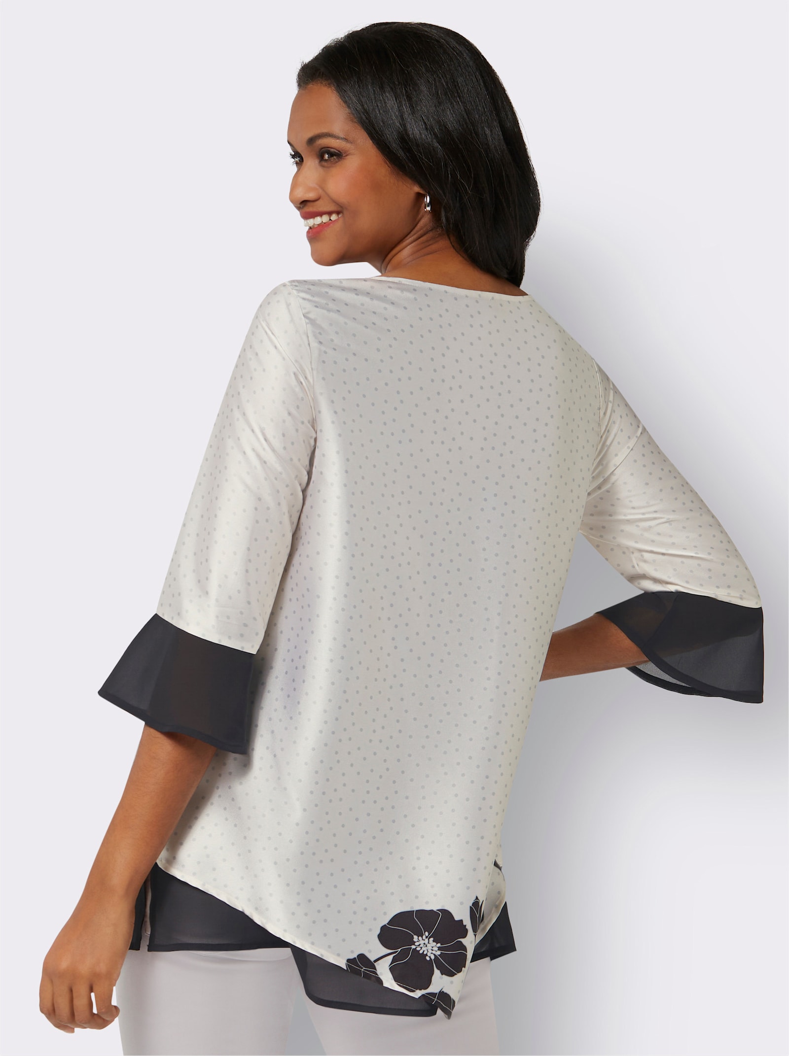 Tunika im Lagen-Look - champagner-schwarz-bedruckt
