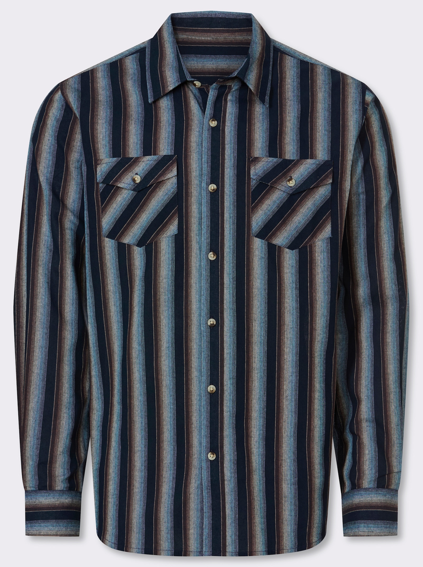 Marco Donati Streifenhemd mit 2 knöpfbaren Brusttaschen - marine-schoko-gestreift