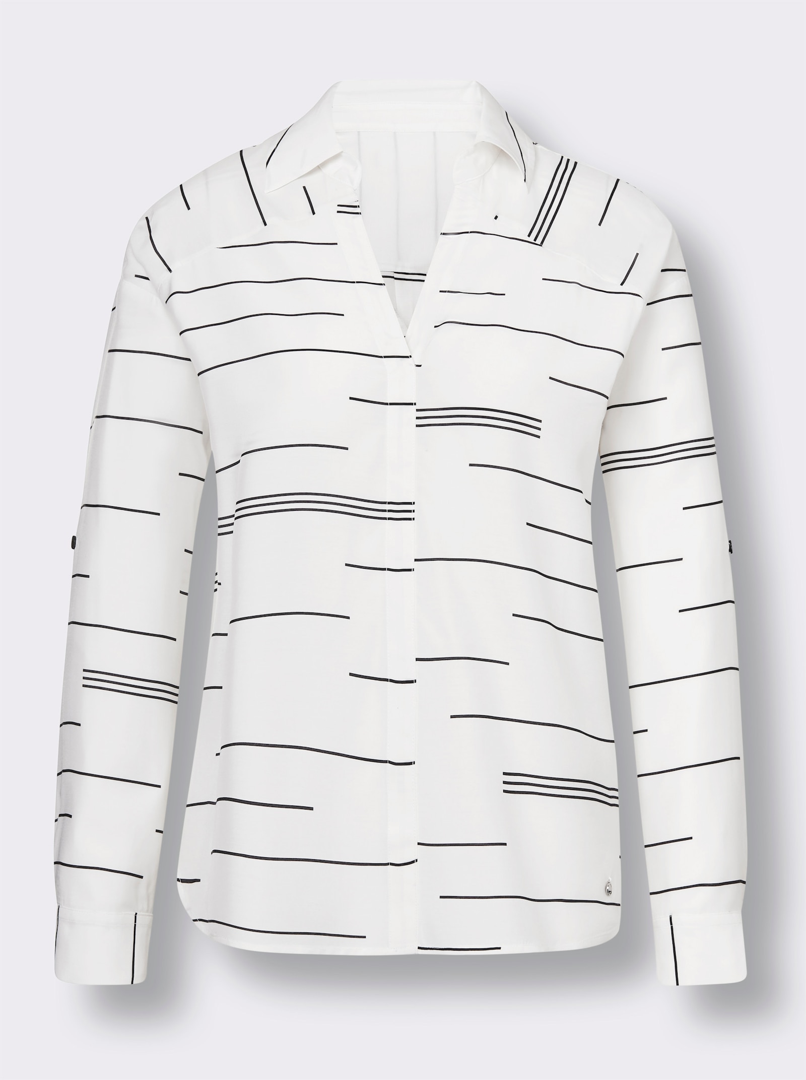 CREATION L PREMIUM Langarm-Bluse in Viskose-Seiden-Qualität - weiß-schwarz-bedruckt