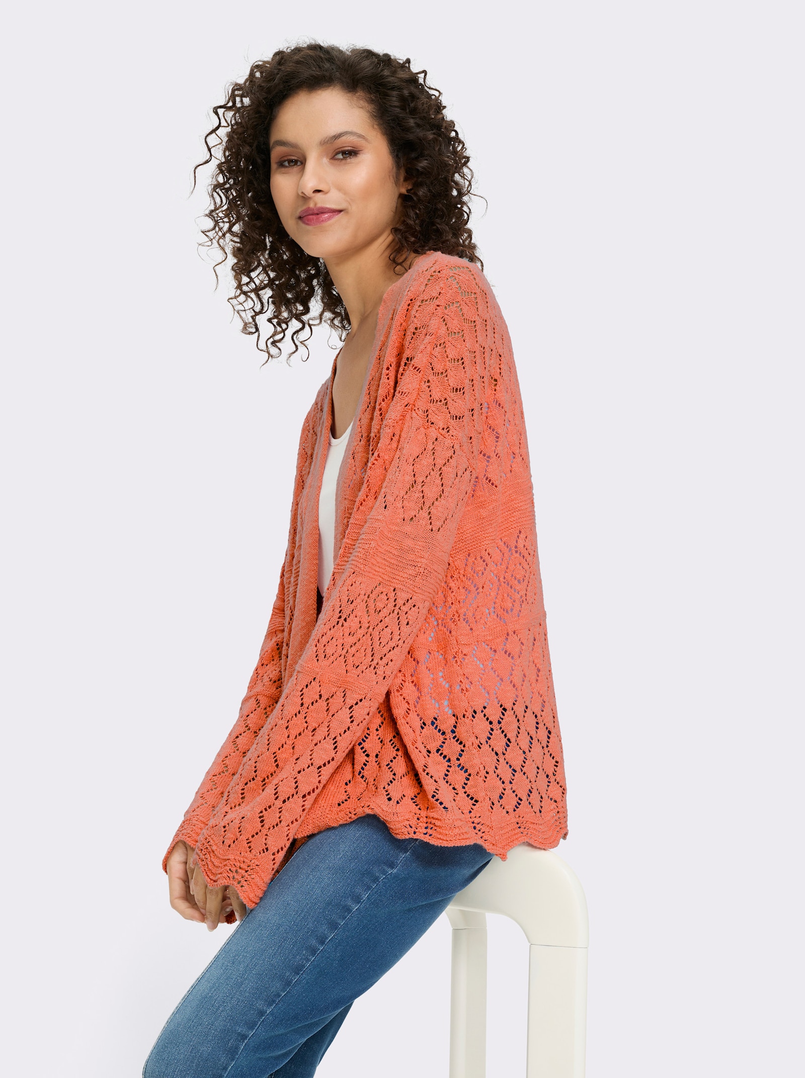 heine Ajourstrickjacke - papaya