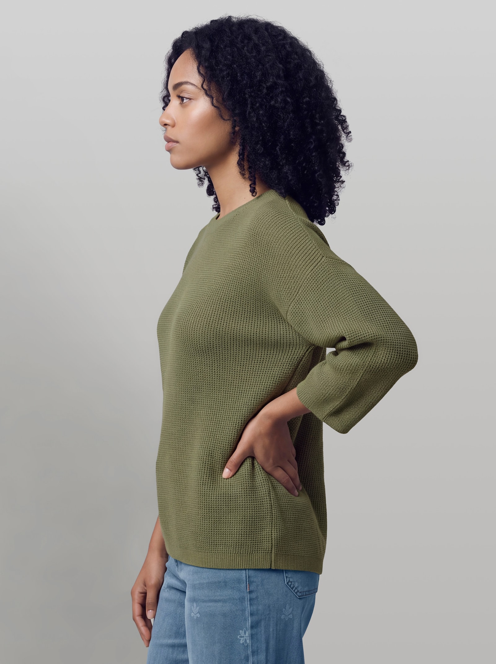 heine 3/4-Arm-Pullover mit Rippenbündchen - khaki