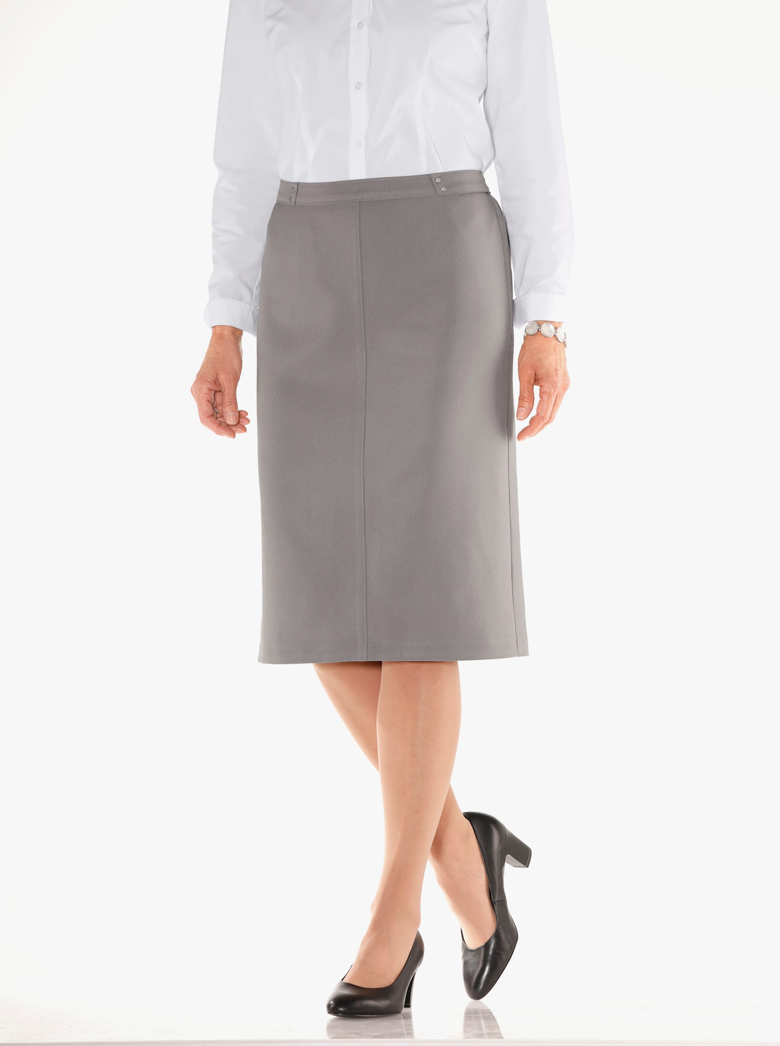 Comfortrok met loopsplit - steengrijs