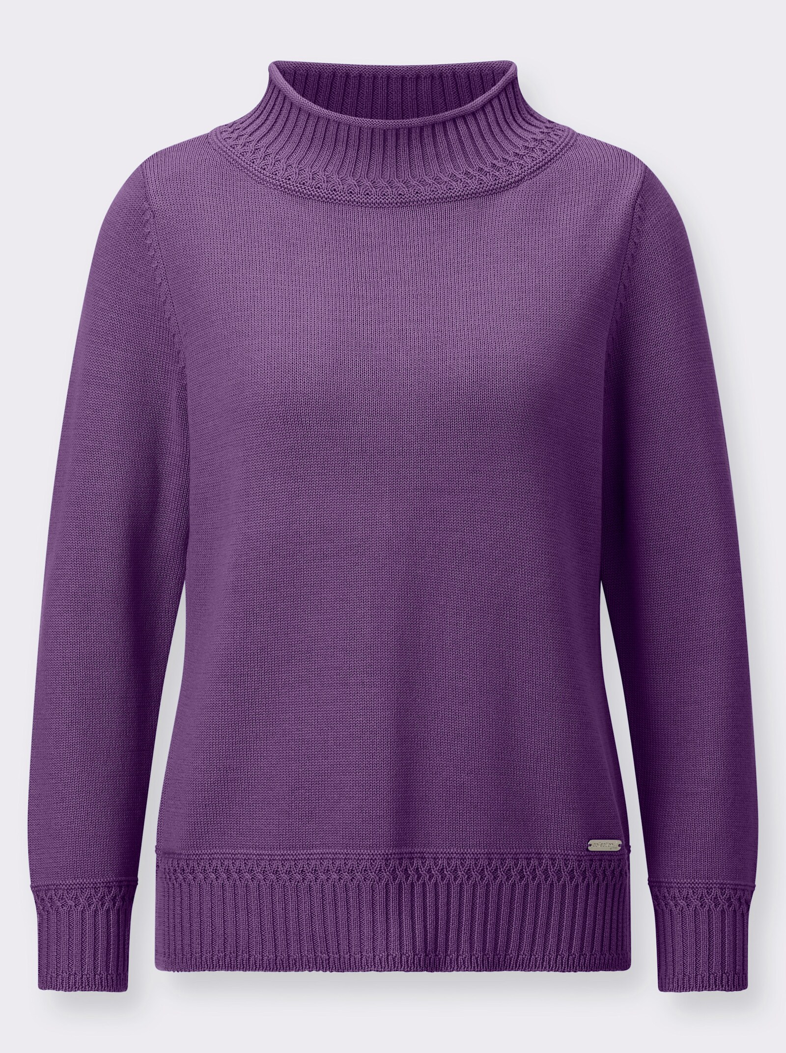 Stehkragenpullover mit Ripp-Abschlüssen - lila