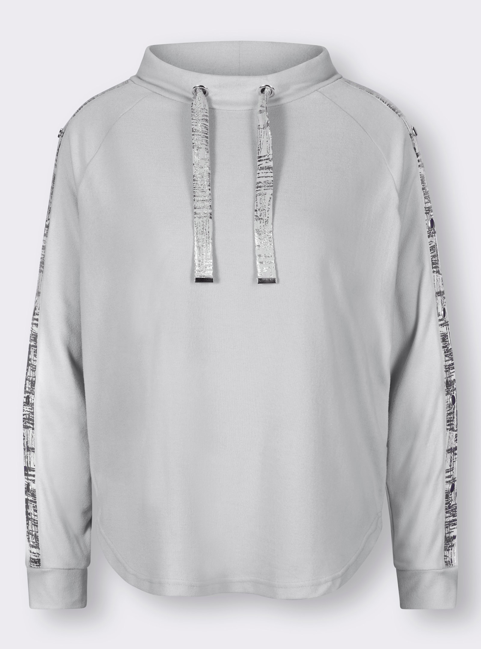 Stehkragenshirt mit Folien-Druck - hellgrau-silberfarben-bedruckt