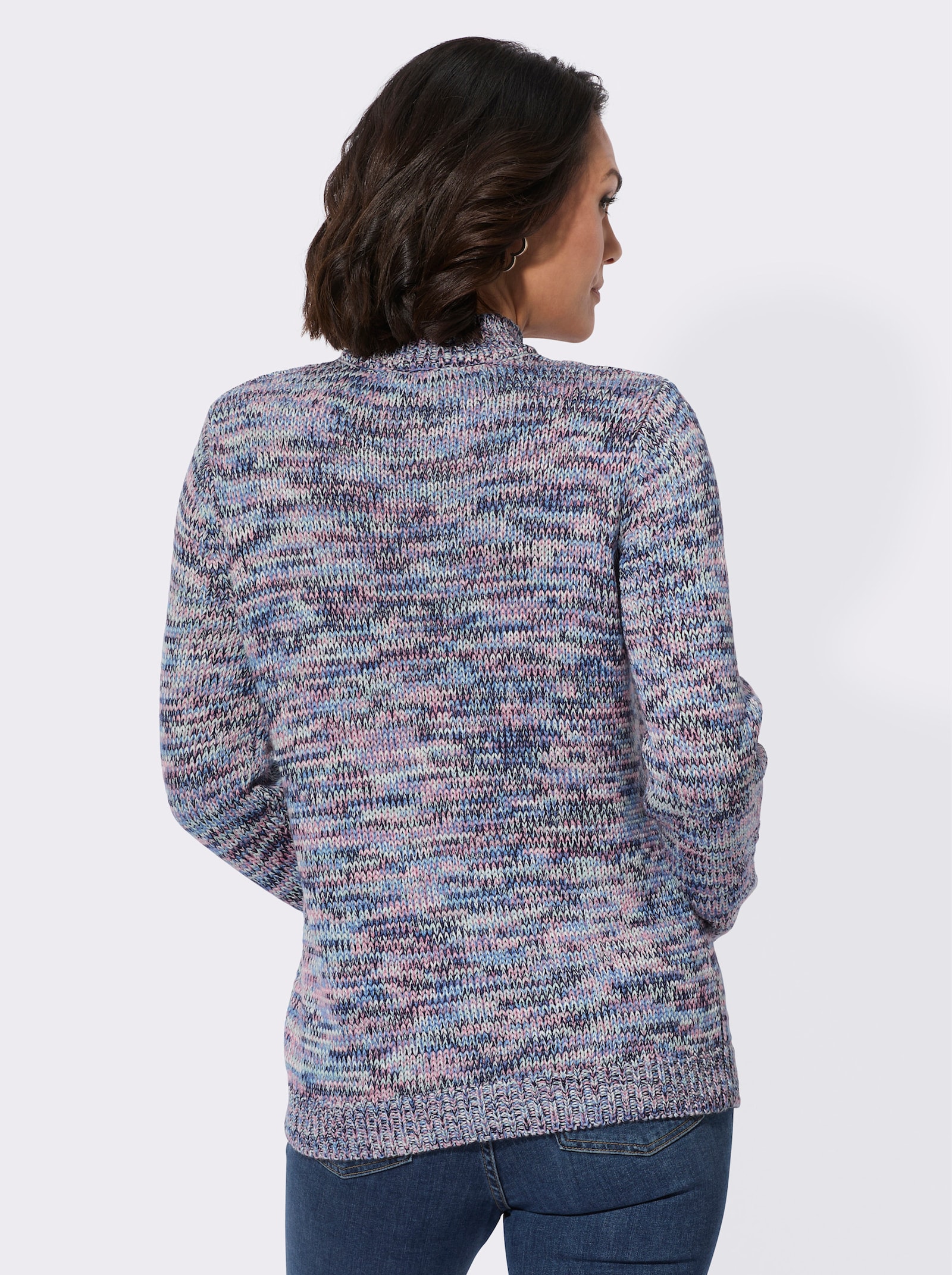 Stehkragenpullover in Melange-Qualität - altrosa-marine-meliert