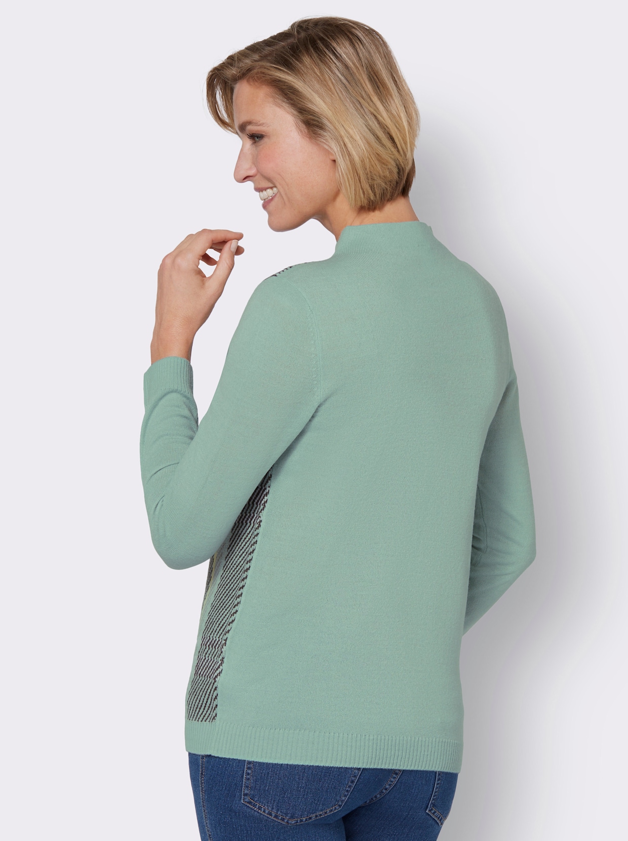 Langarm-Pullover - kalkmint-graphit-gemustert