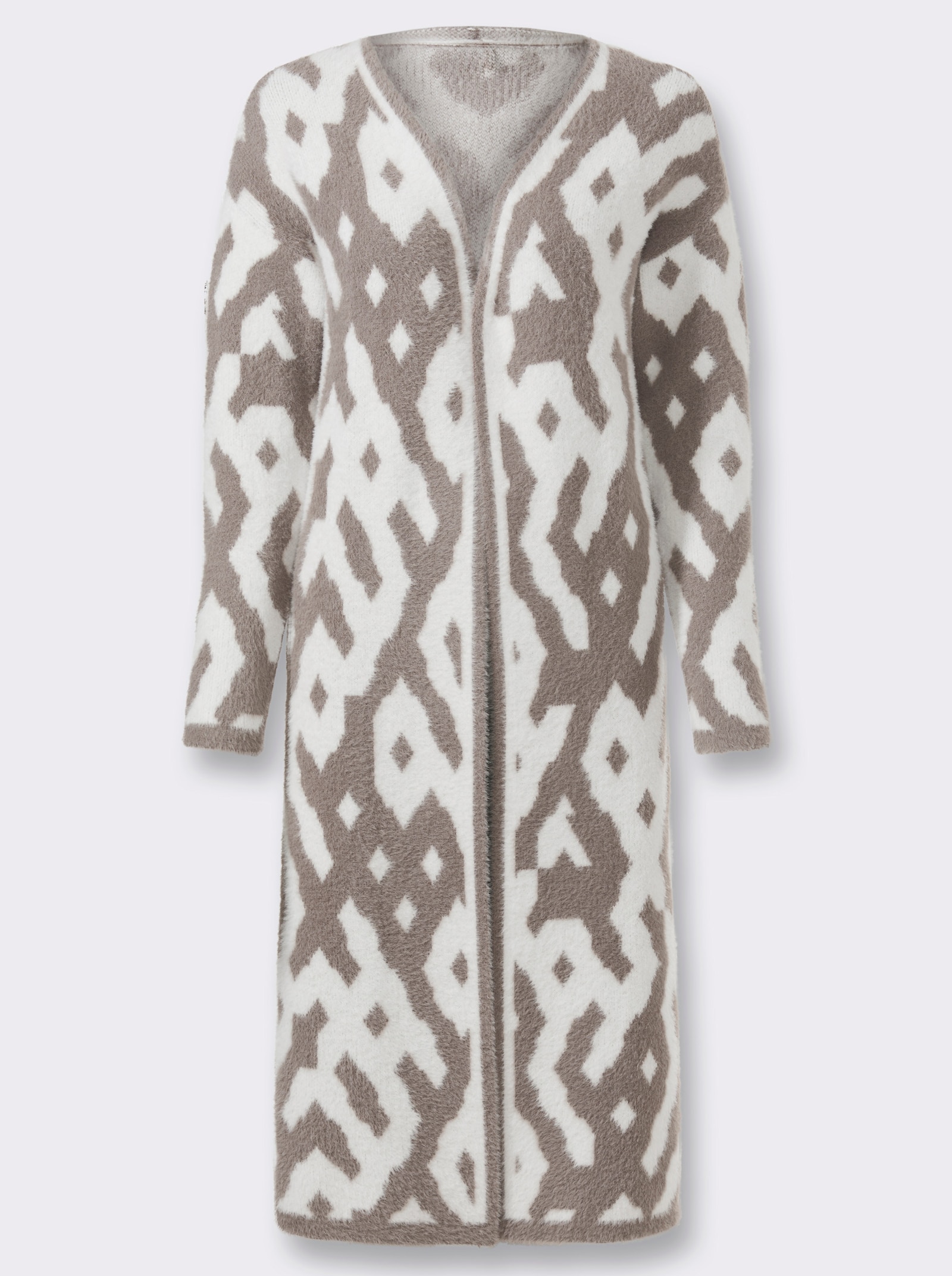 heine Strickmantel mit Grafik-Dessin - taupe-ecru-gemustert