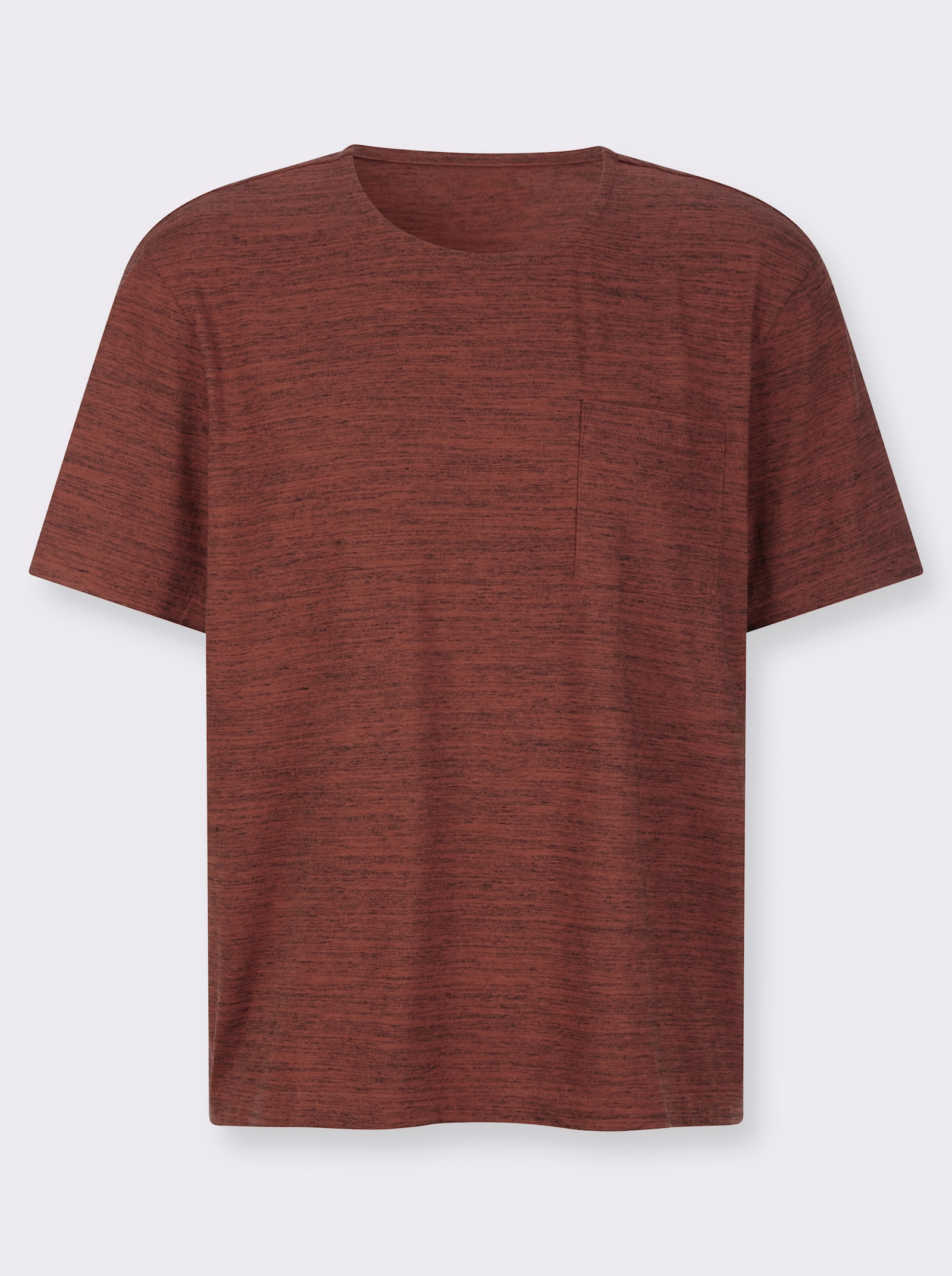 Schlafanzugshirt mit Brusttasche - rotbraun-meliert