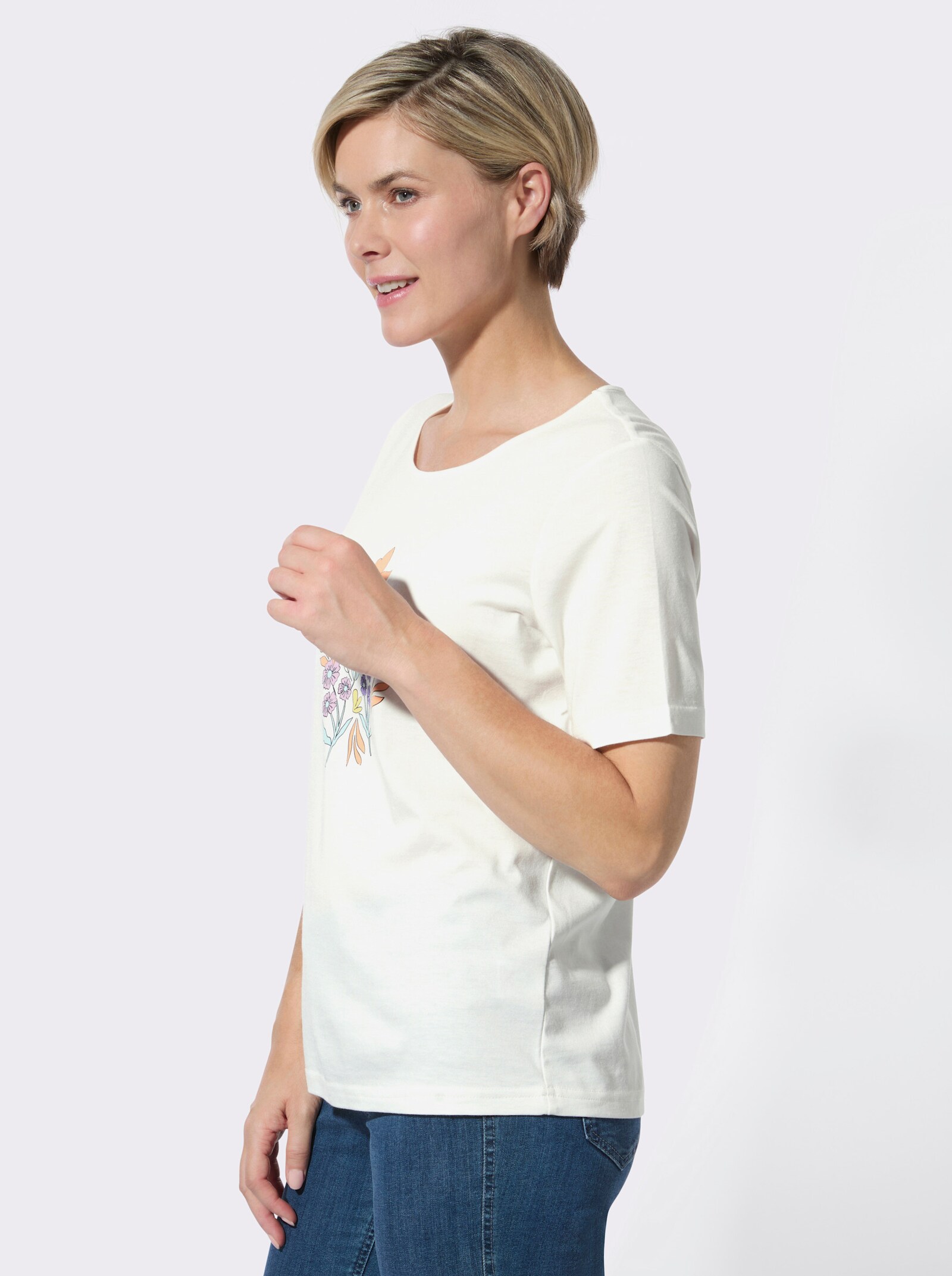 Kurzarmshirt mit platziertem Druck - ecru