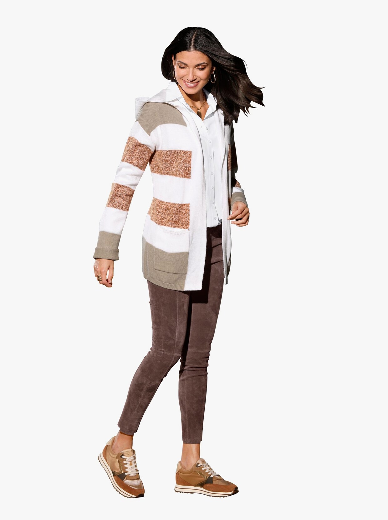 Strickjacke - ecru-beige-gestreift