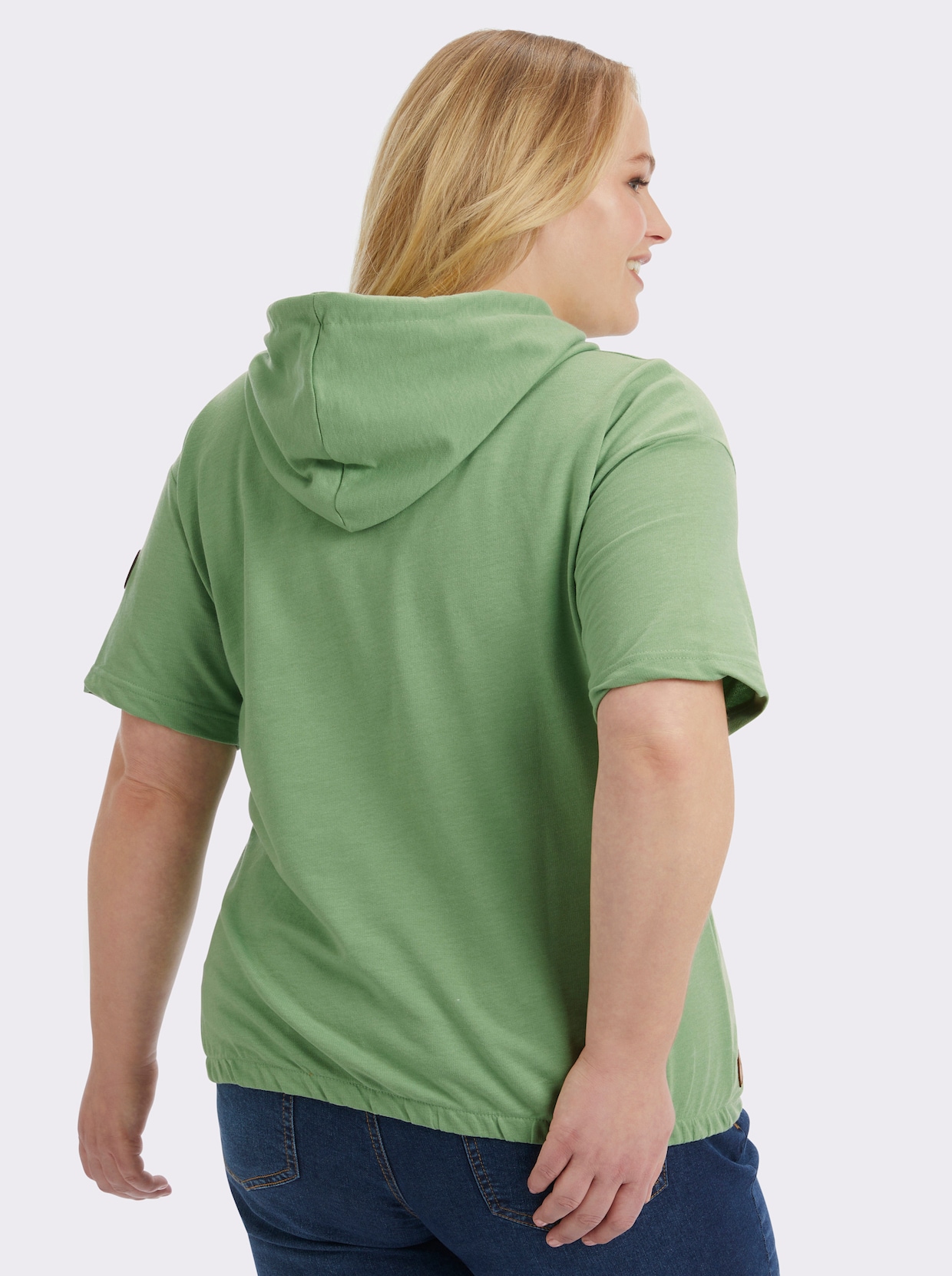 Kapuzensweatshirt mit elastischem Saum - eucalyptus-ecru-bedruckt