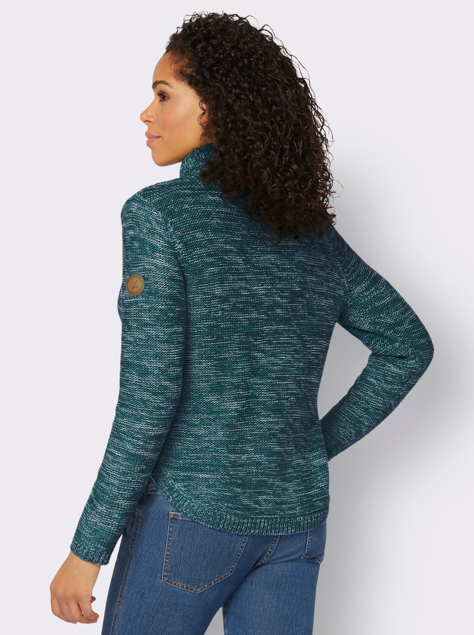 Svetr s rolákovým límcem - petrolejová-melír