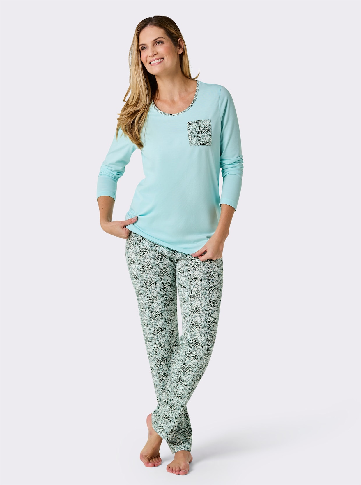 wäschepur Pyjama's - mint/ecru bedrukt + roze/ecru bedrukt