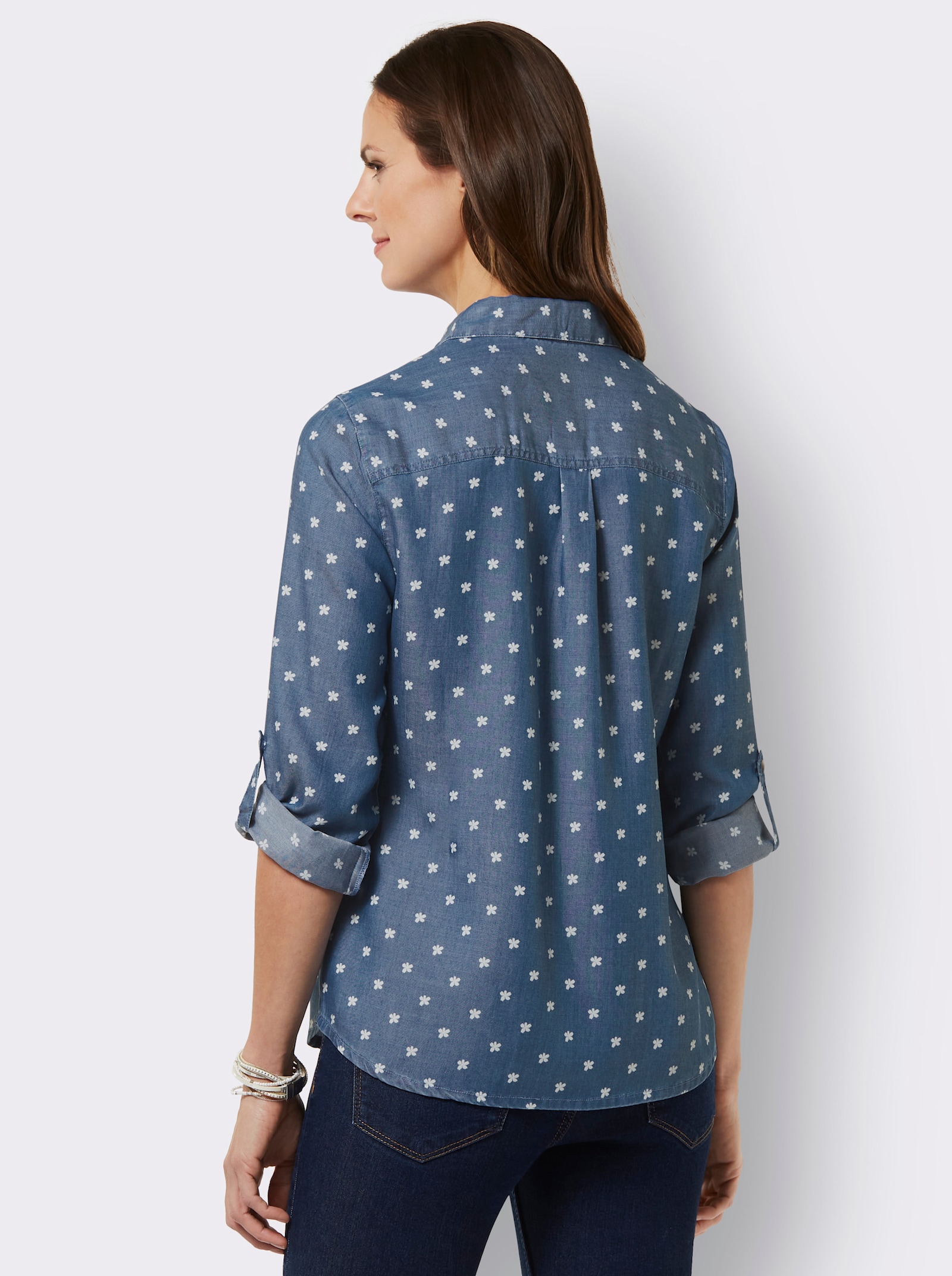 Hemdbluse mit krempelbaren Ärmeln - blue-bleached-bedruckt