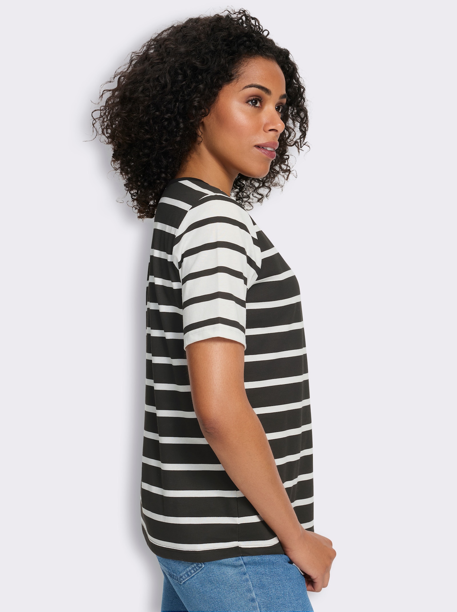 Shirt met korte mouwen en streepjespatroon - zwart/ecru gestreept